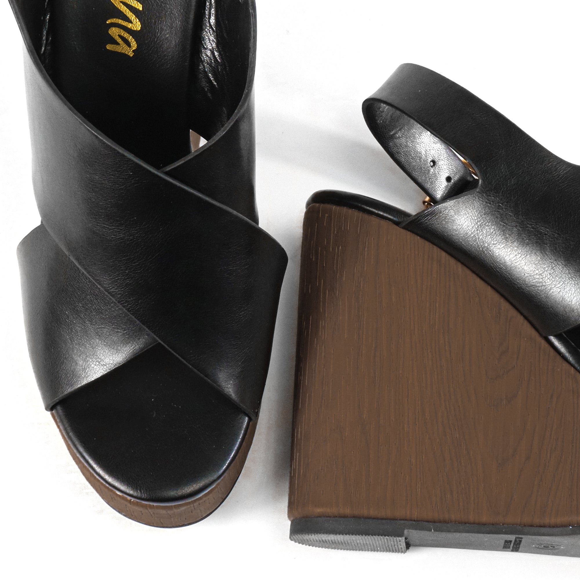 LELISA-16 CROSS BUCKLE ANKLE STRAP SANDAL W/ ESPADRILLE WEDGE BLACK