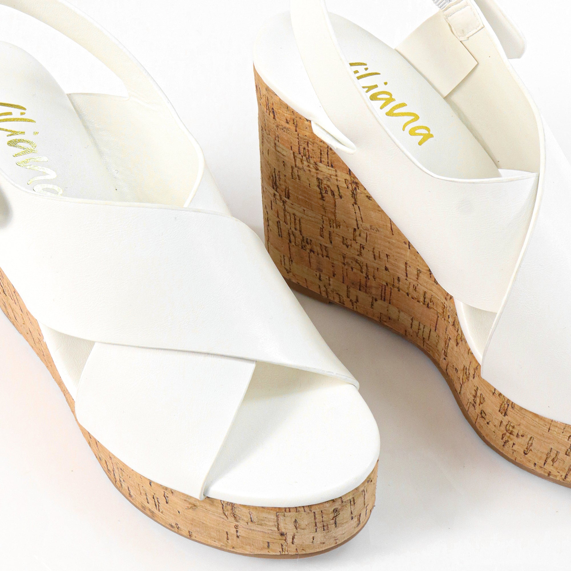 LELISA-16 CROSS BUCKLE ANKLE STRAP SANDAL W/ ESPADRILLE WEDGE WHITE
