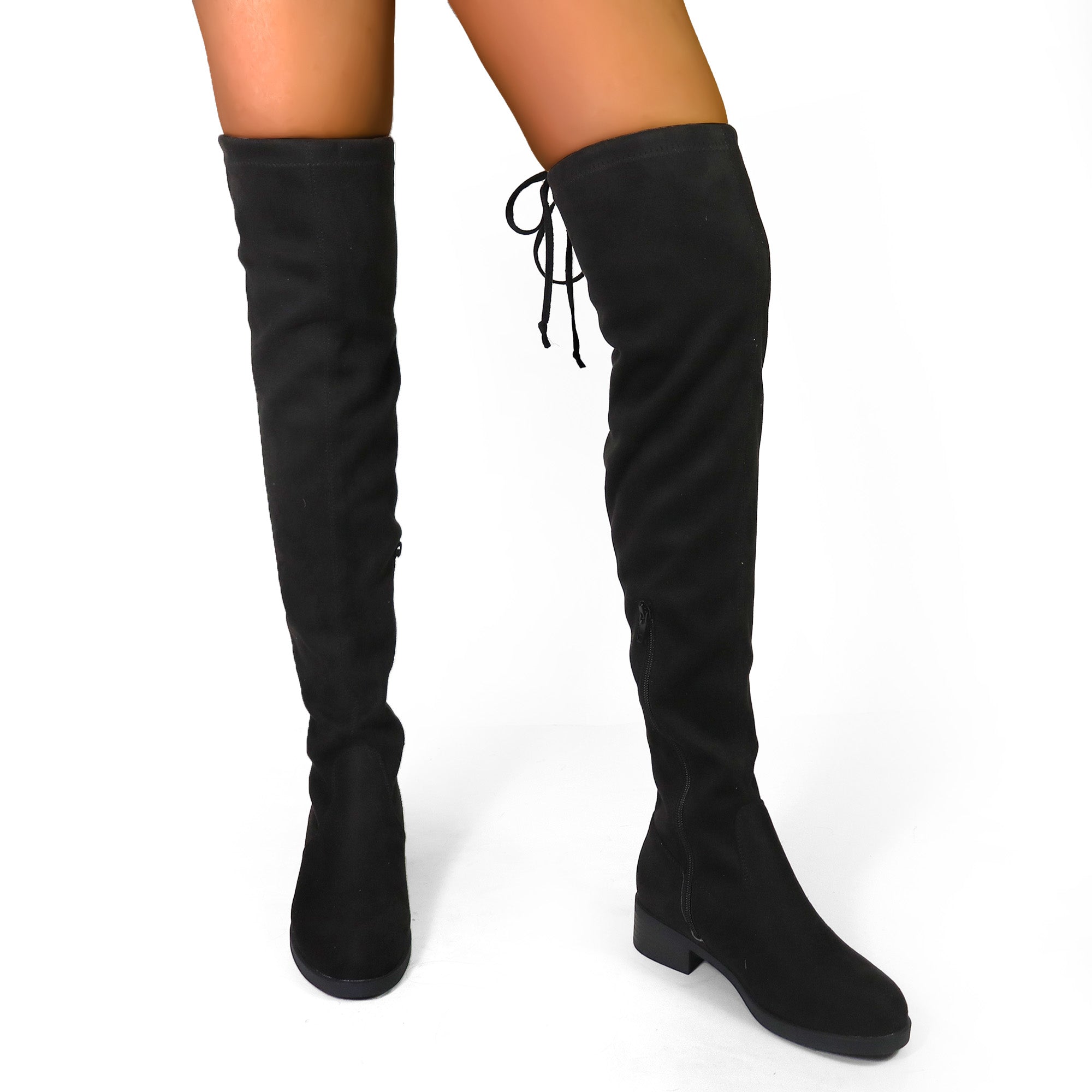 LETIZIA-1 THIGH HIGH SUPER STRETCH BOOTS BLACK SUEDE