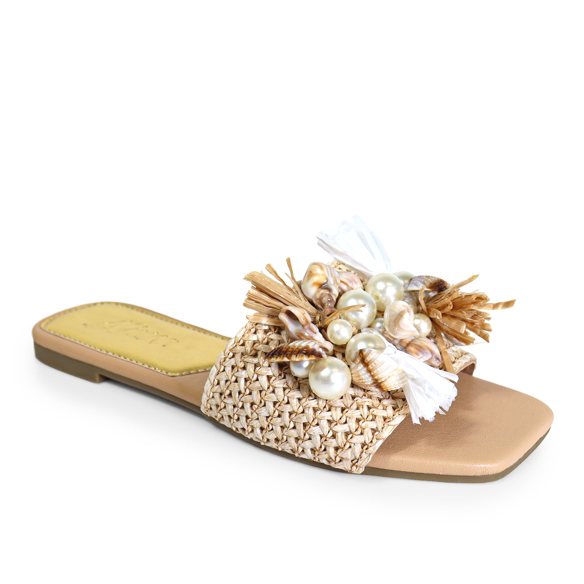 LEXI BEACHY RAFFIA SEA SHELL PEARL W/FLAT SANDAL NATURAL