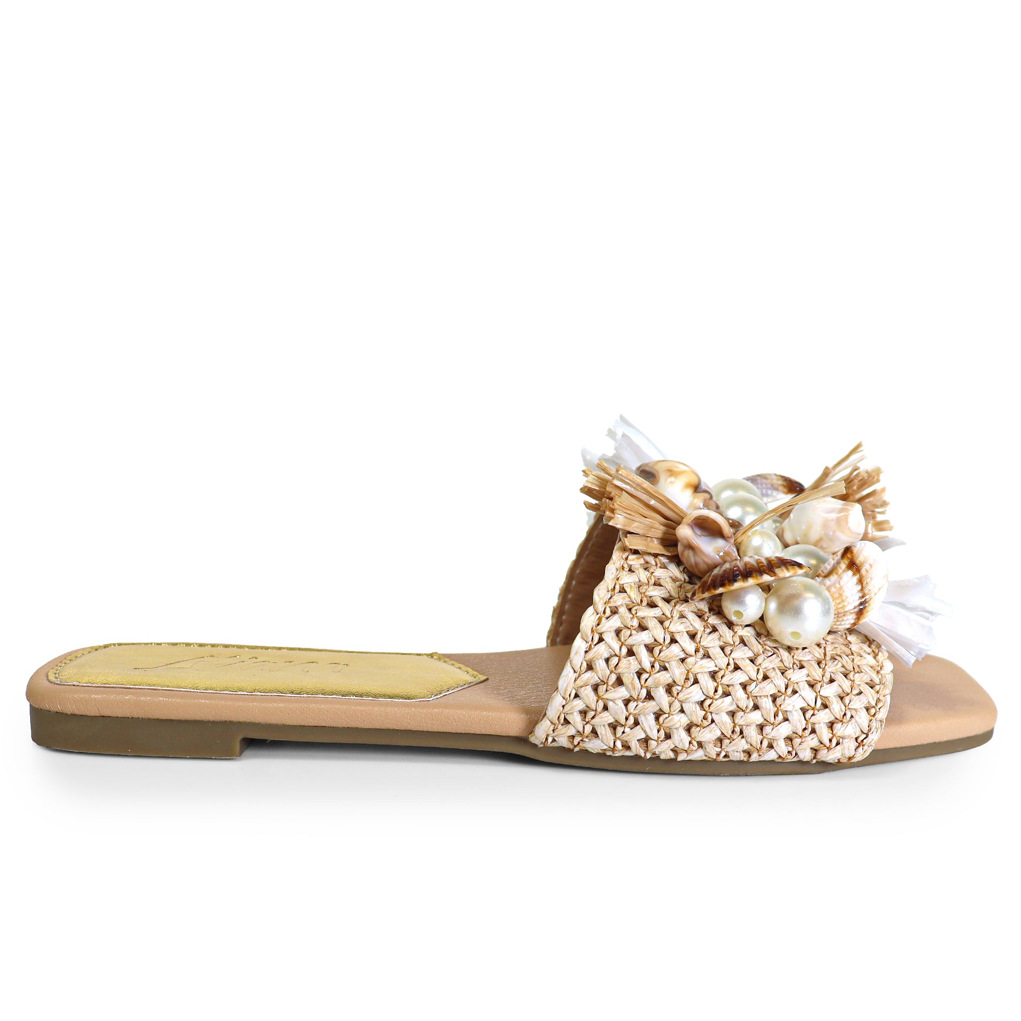 LEXI BEACHY RAFFIA SEA SHELL PEARL W/FLAT SANDAL NATURAL