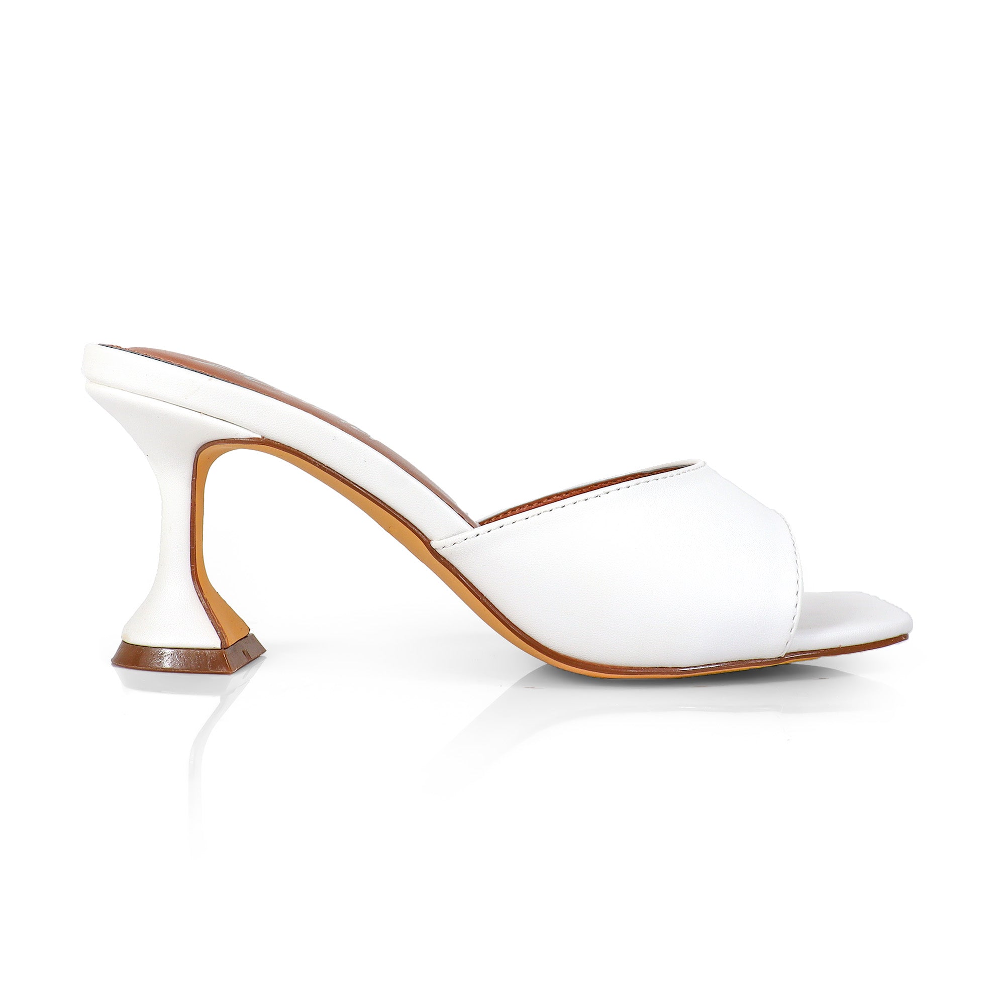 LILY-1 SQUARE TOE MULE SANDAL W/ KITTEN SPOOL HEEL WHITE