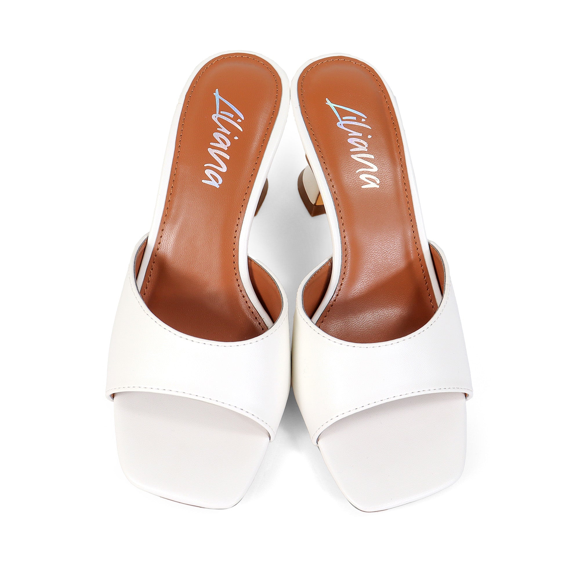 LILY-1 SQUARE TOE MULE SANDAL W/ KITTEN SPOOL HEEL WHITE