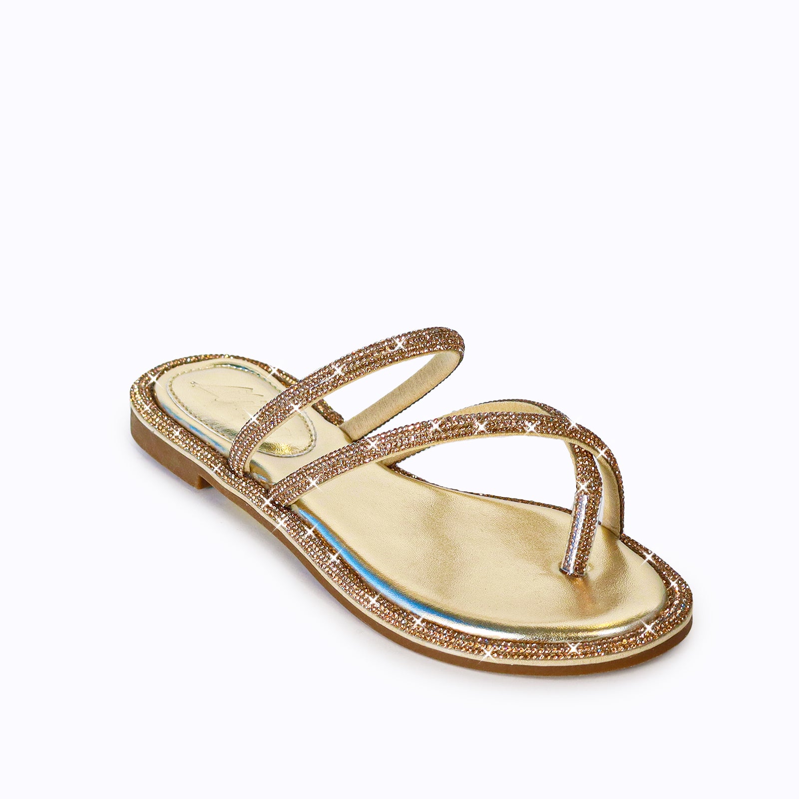 LINDY-2 RHINESTONE FLIP FLOP SANDALES-GOLD