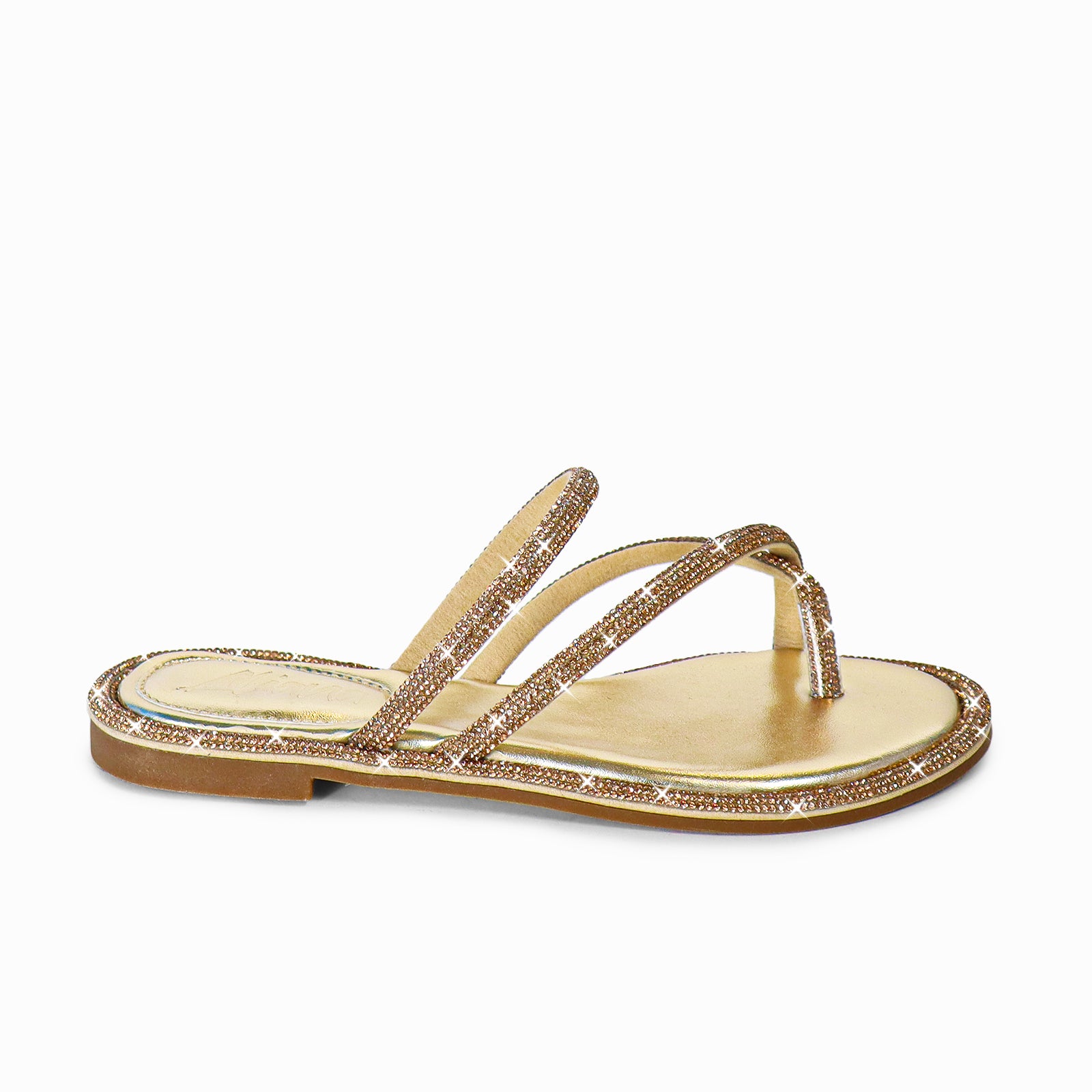 LINDY-2 RHINESTONE FLIP FLOP SANDALES-GOLD