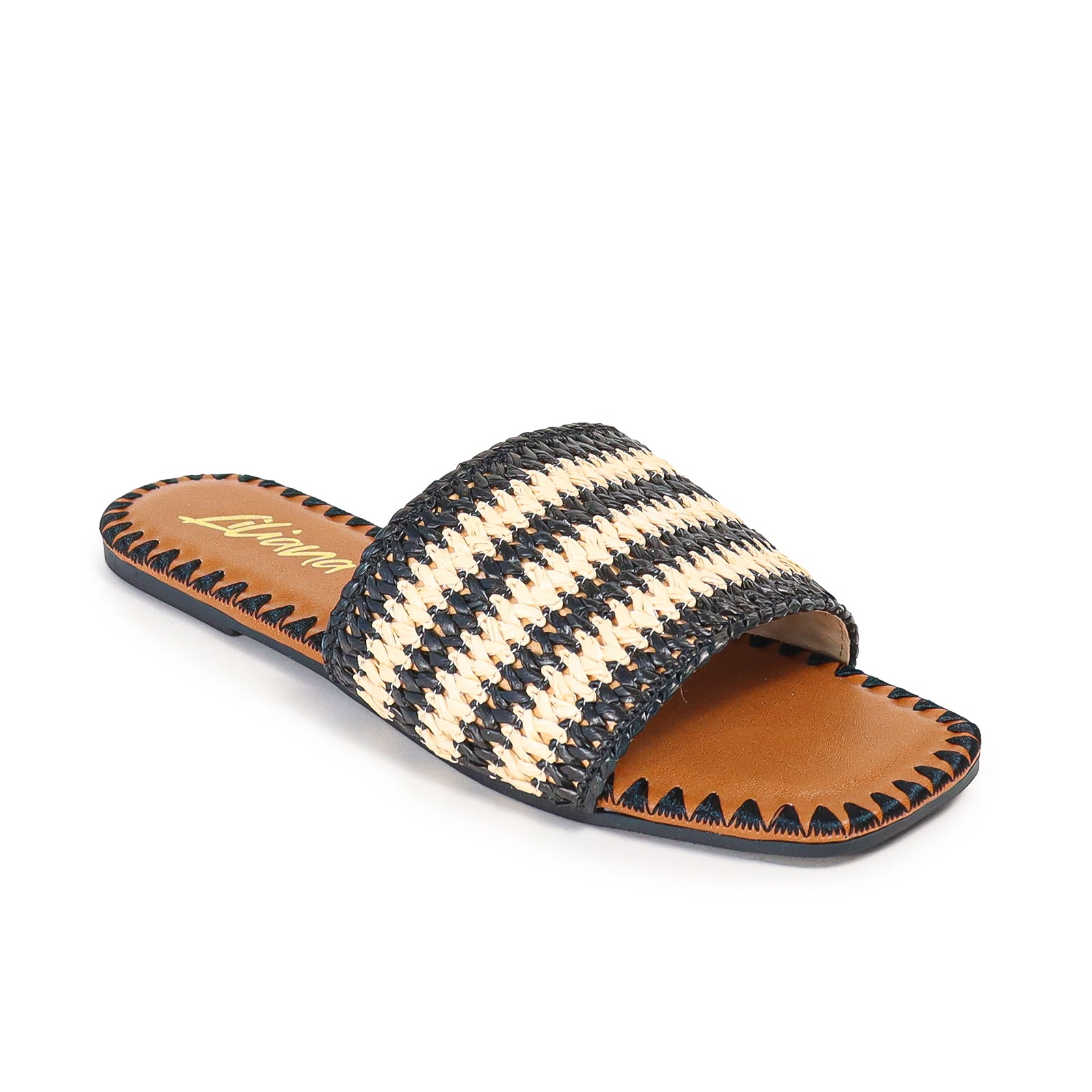 LISA-28 HAWAIIAN EMBELLISHED SLIDES-BLACK