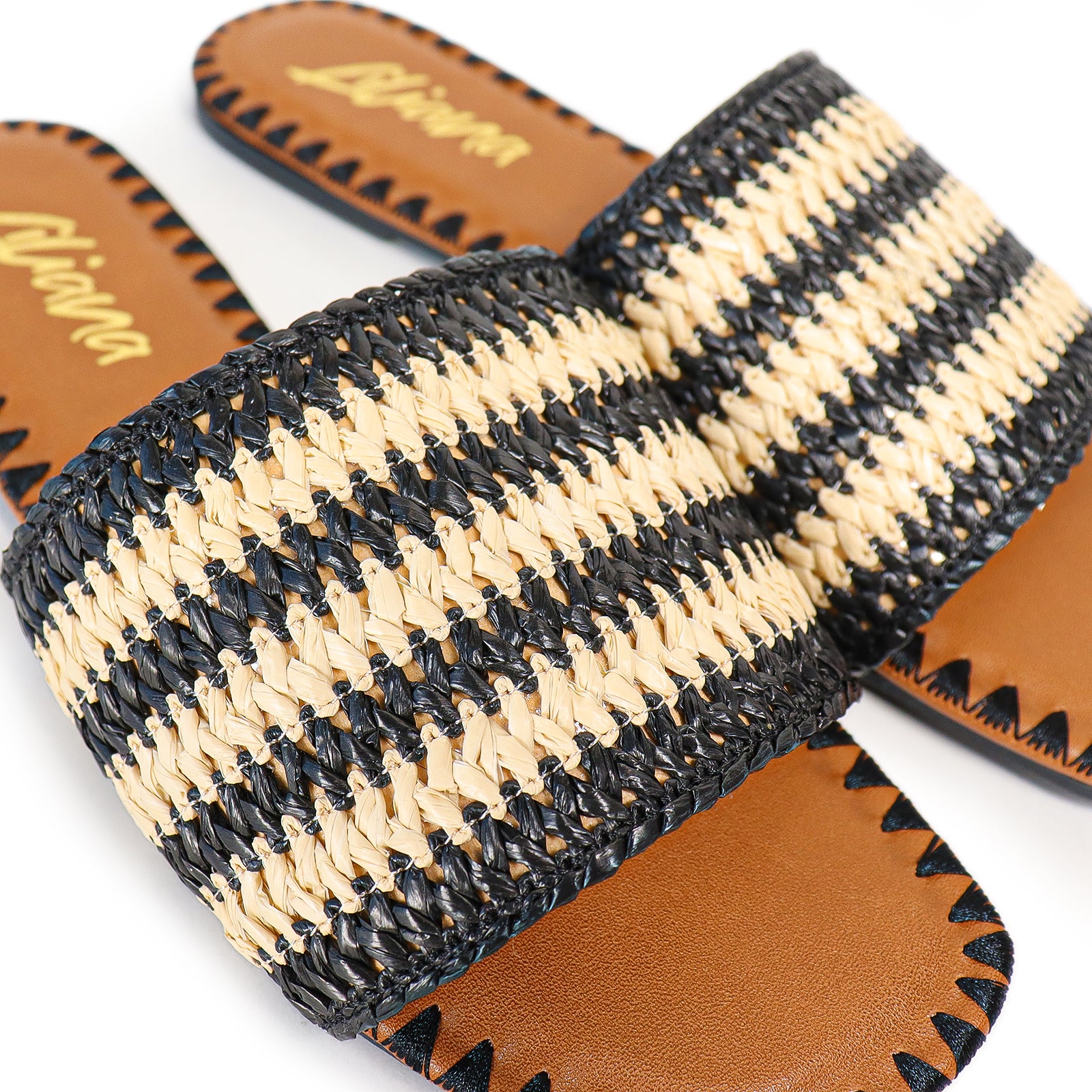LISA-28 HAWAIIAN EMBELLISHED SLIDES-BLACK
