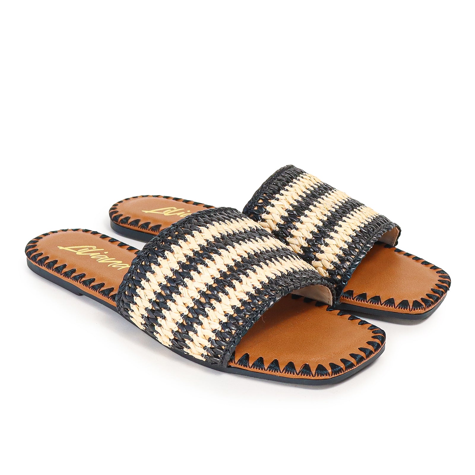 LISA-28 HAWAIIAN EMBELLISHED SLIDES-BLACK