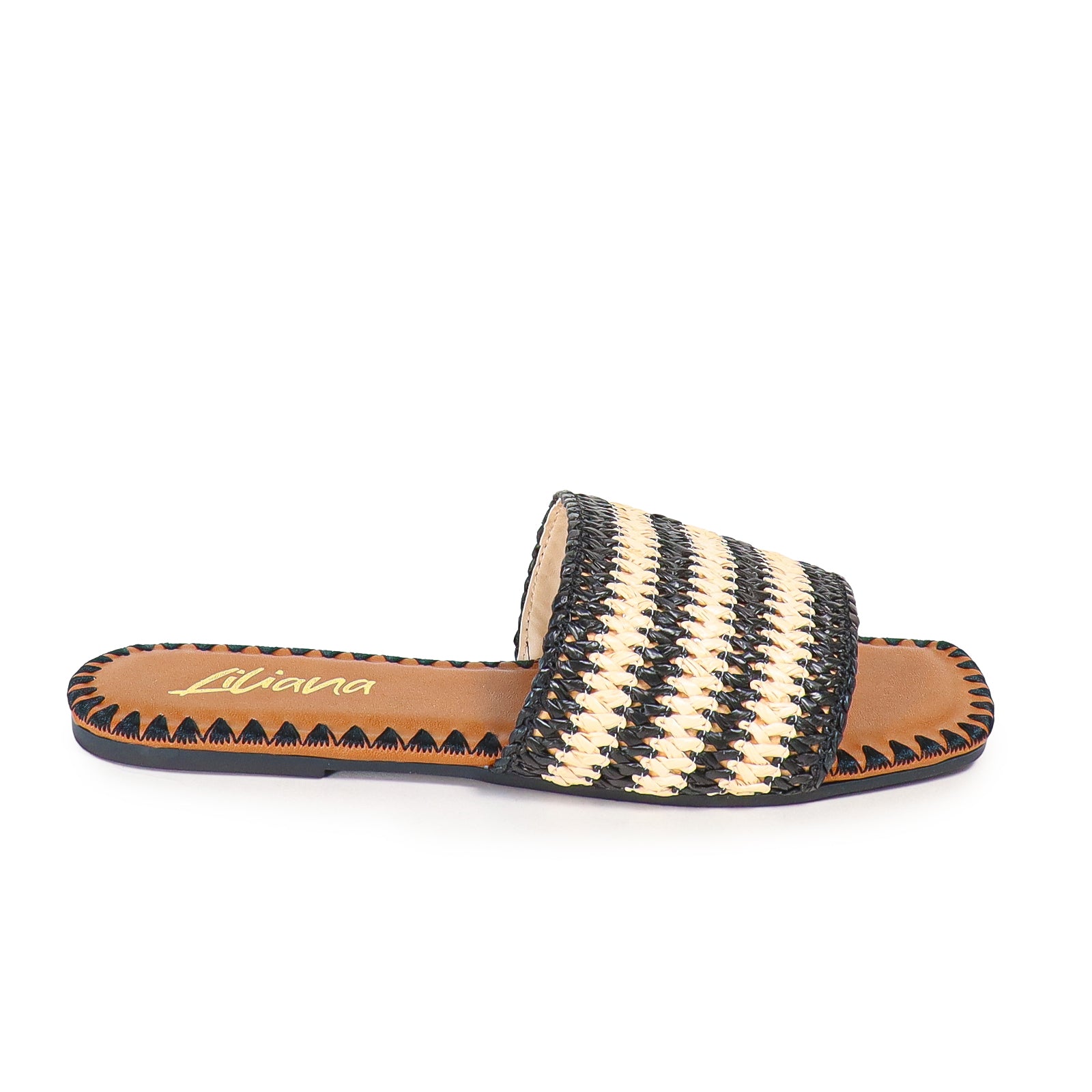 LISA-28 HAWAIIAN EMBELLISHED SLIDES-BLACK