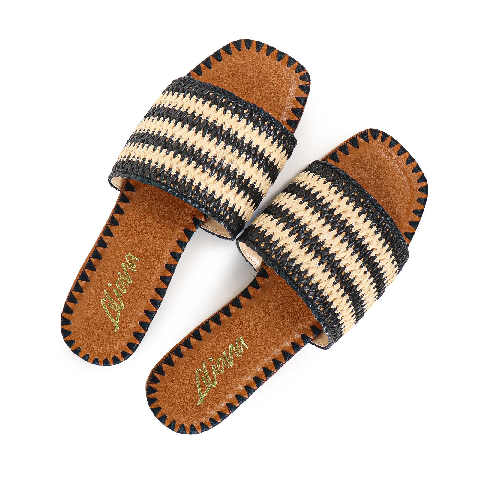 LISA-28 HAWAIIAN EMBELLISHED SLIDES-BLACK