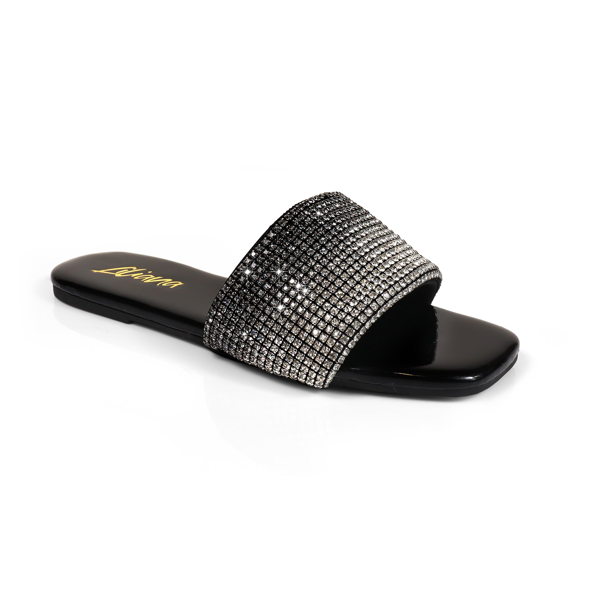 LISA-45- GRADIENT RHINESTONE FLAT SLIDE BLACK