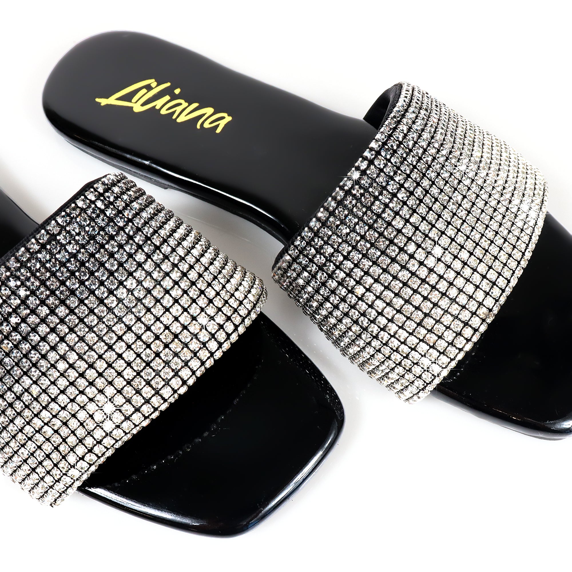 LISA-45- GRADIENT RHINESTONE FLAT SLIDE BLACK