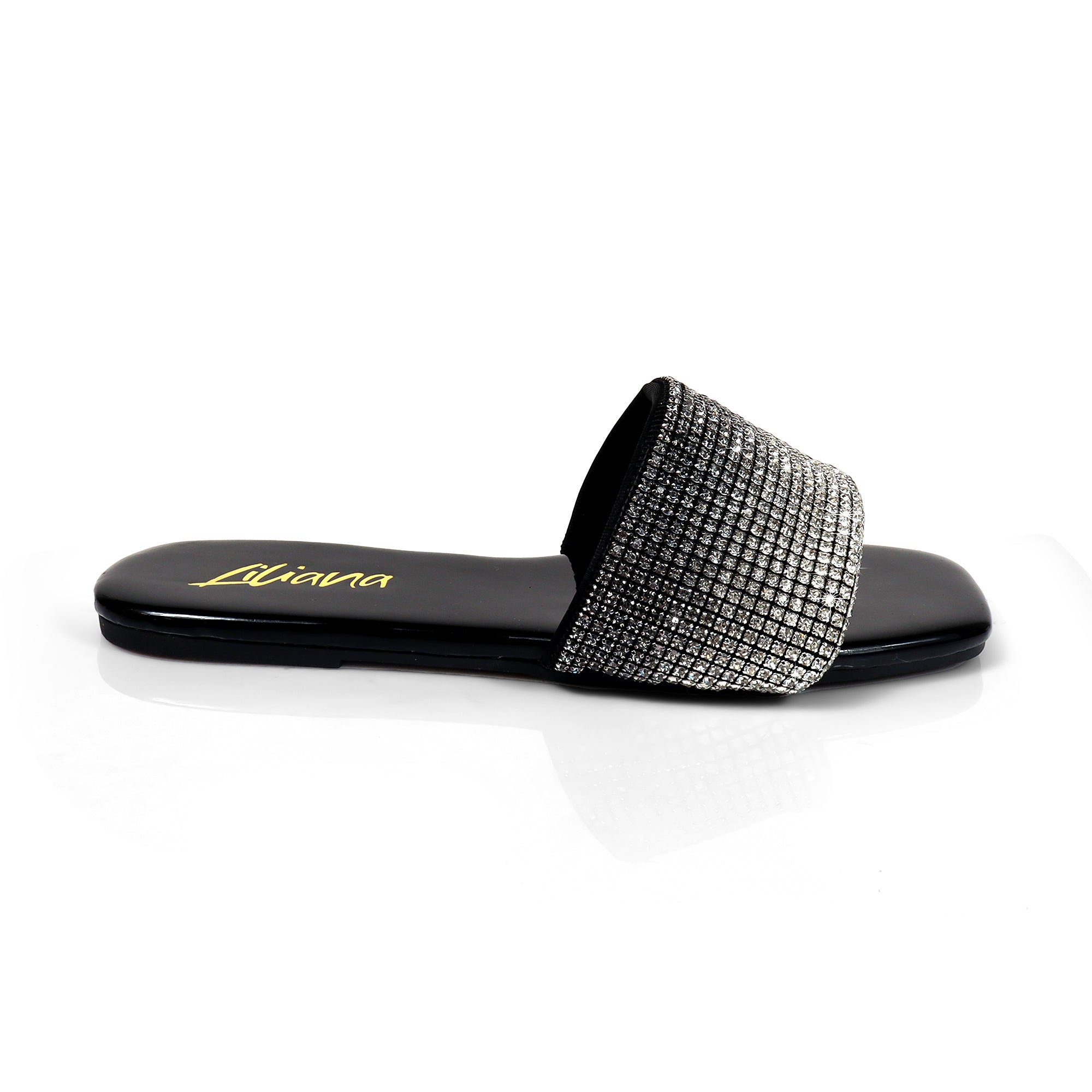 LISA-45- GRADIENT RHINESTONE FLAT SLIDE BLACK