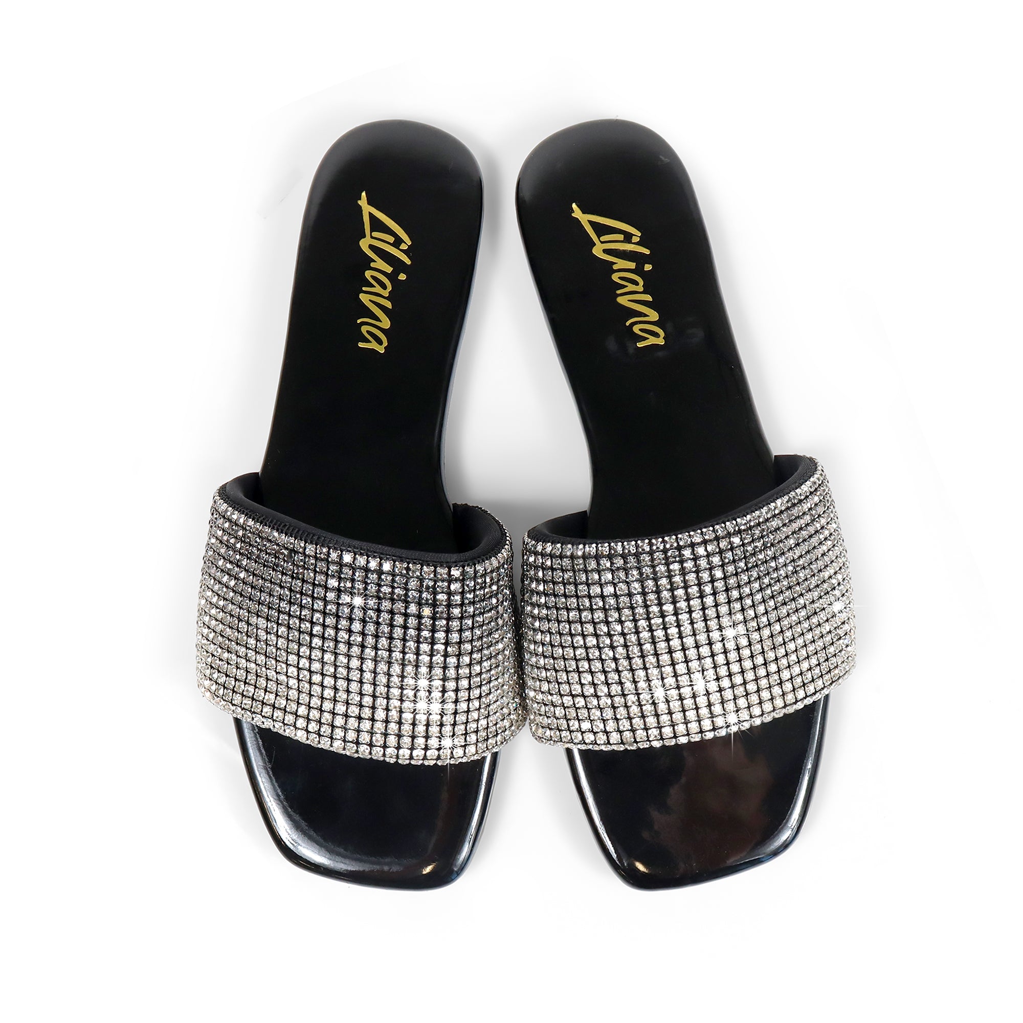 LISA-45- GRADIENT RHINESTONE FLAT SLIDE BLACK