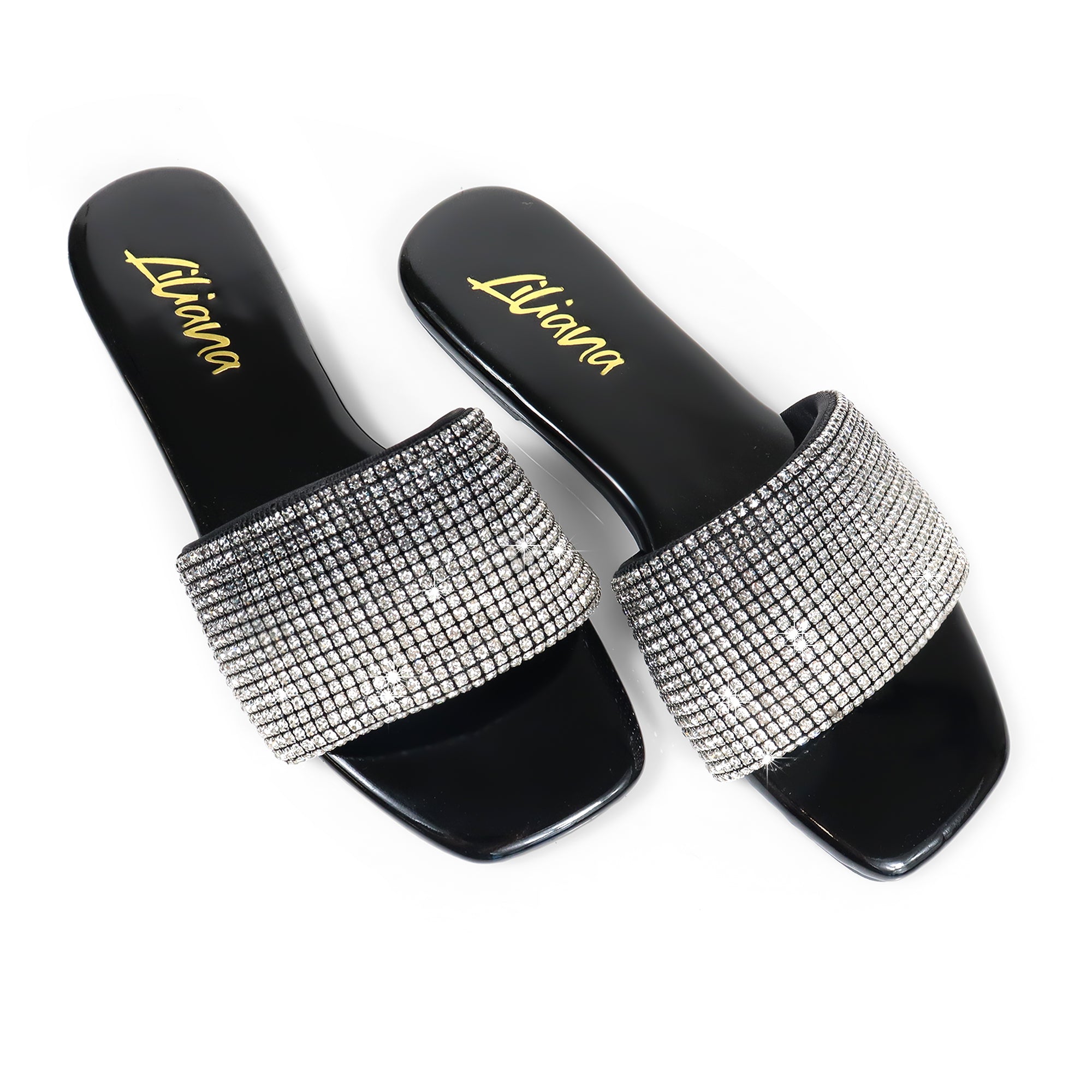 LISA-45- GRADIENT RHINESTONE FLAT SLIDE BLACK