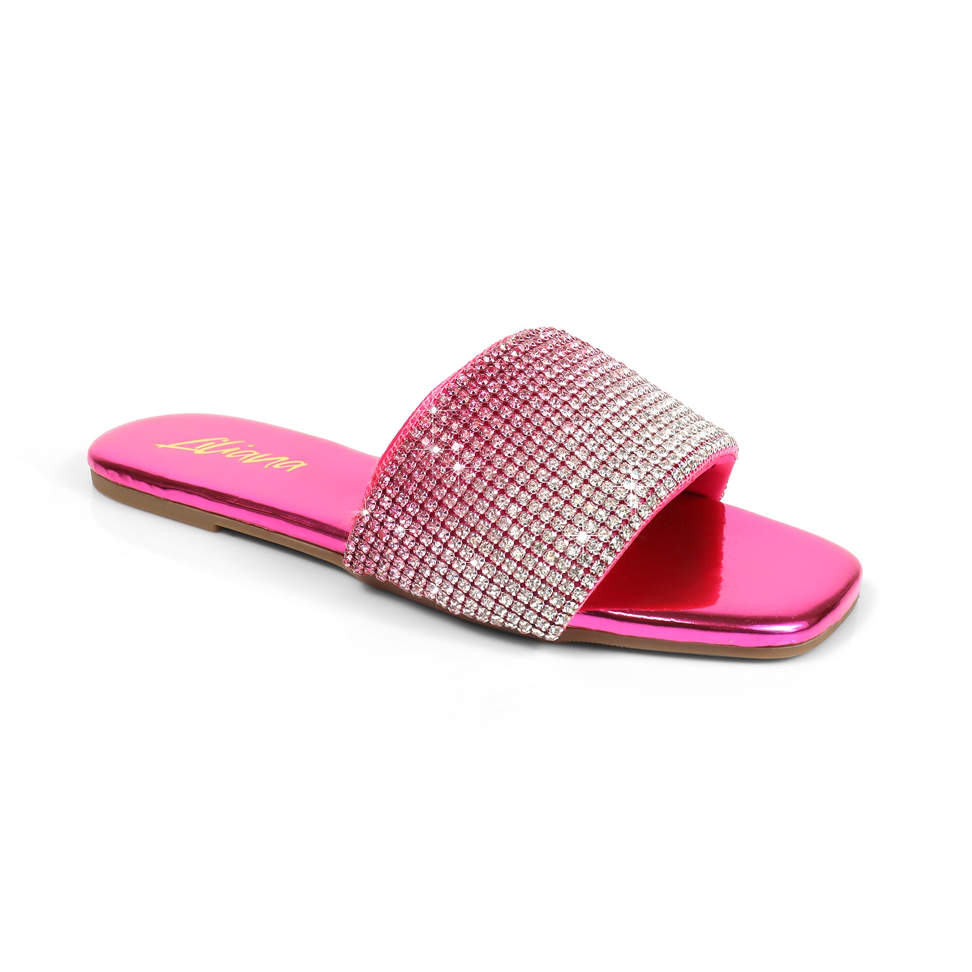 LISA-45- GRADIENT RHINESTONE FLAT SLIDE FUCHSIA