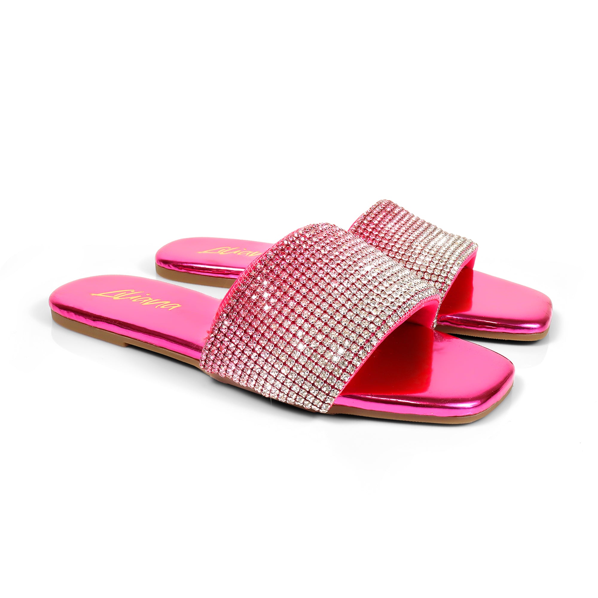 LISA-45- GRADIENT RHINESTONE FLAT SLIDE FUCHSIA