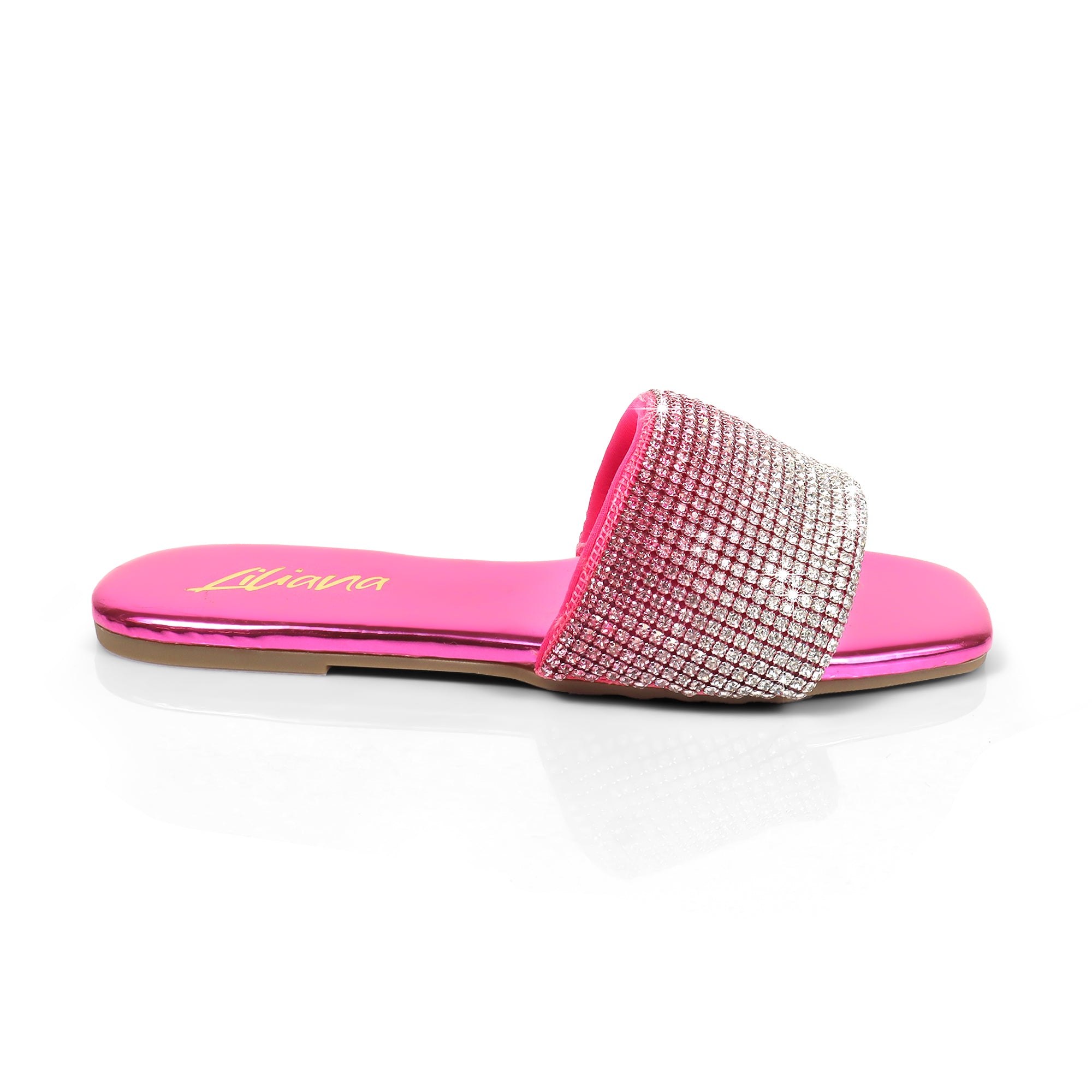 LISA-45- GRADIENT RHINESTONE FLAT SLIDE FUCHSIA