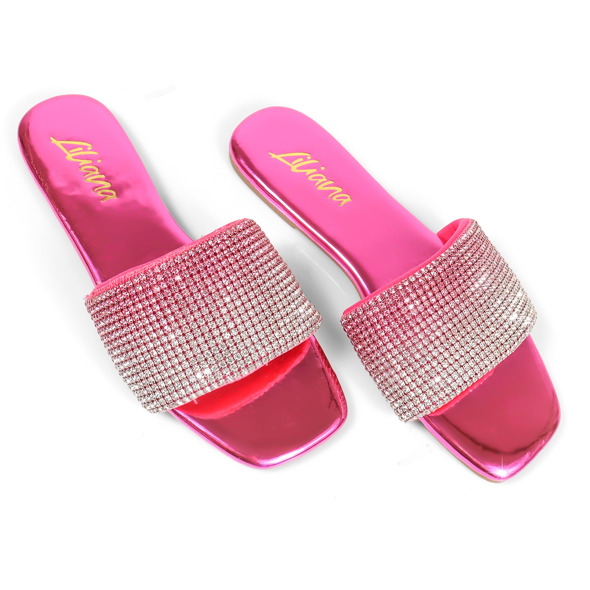 LISA-45- GRADIENT RHINESTONE FLAT SLIDE FUCHSIA