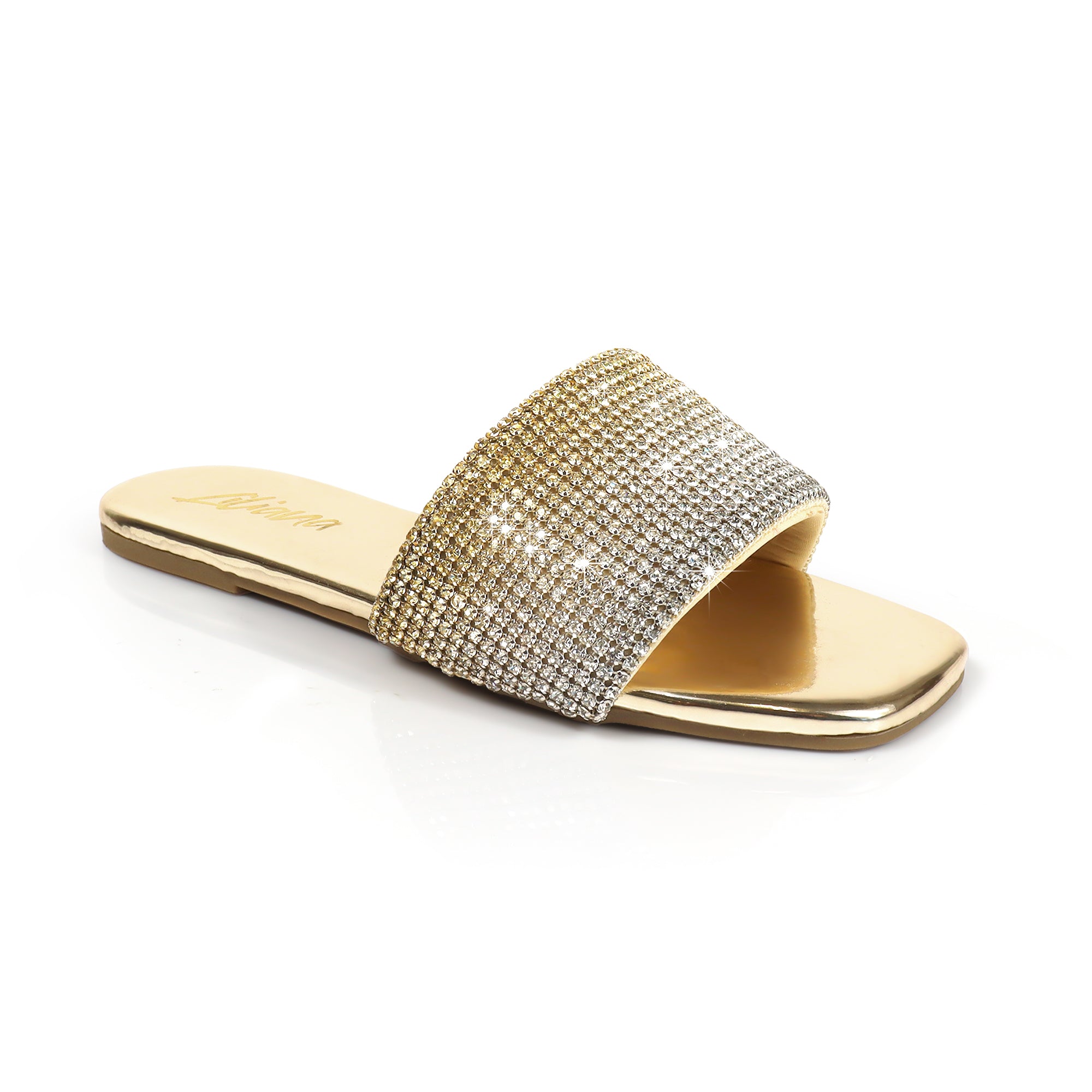 LISA-45- GRADIENT RHINESTONE FLAT SLIDE GOLD