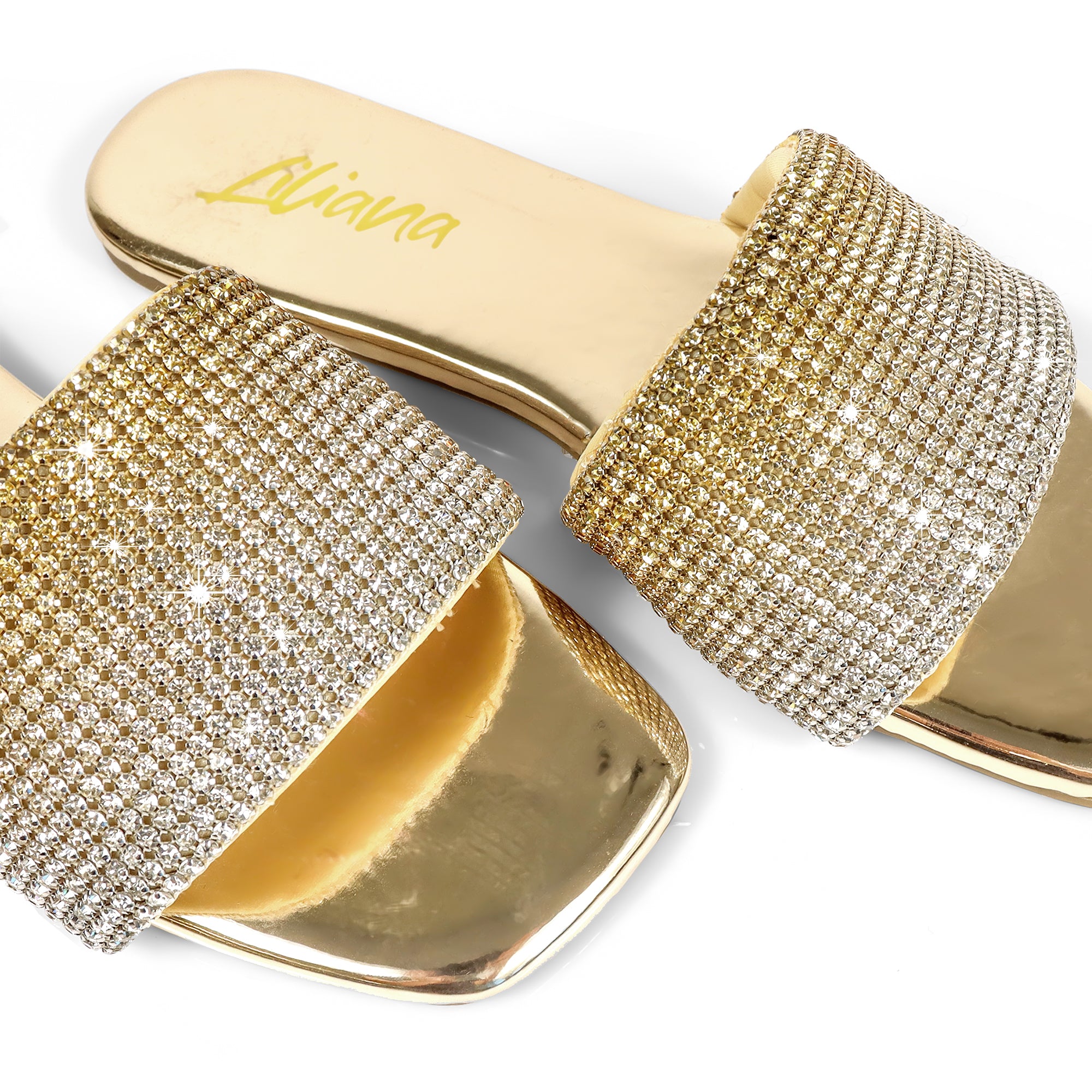 LISA-45- GRADIENT RHINESTONE FLAT SLIDE GOLD