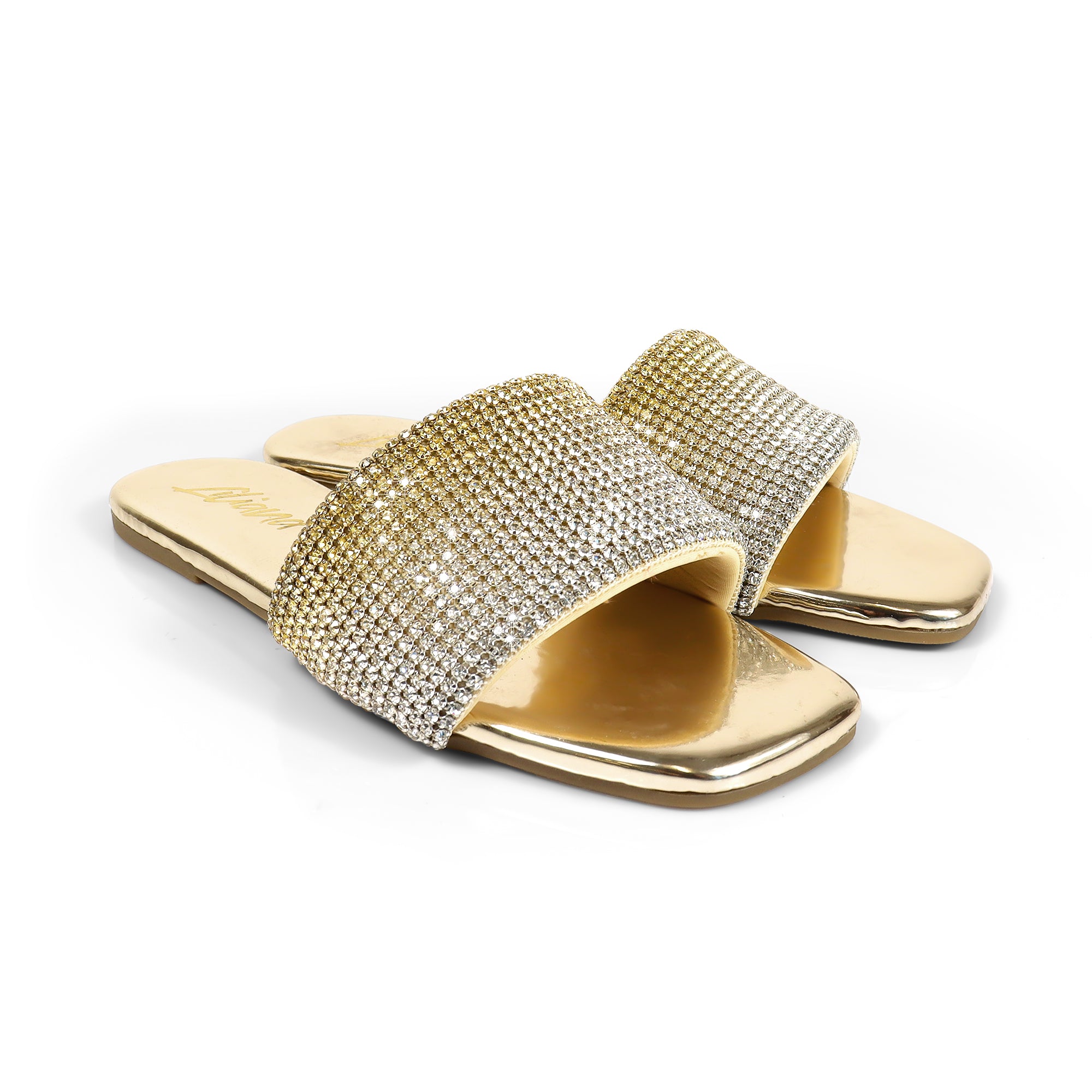 LISA-45- GRADIENT RHINESTONE FLAT SLIDE GOLD