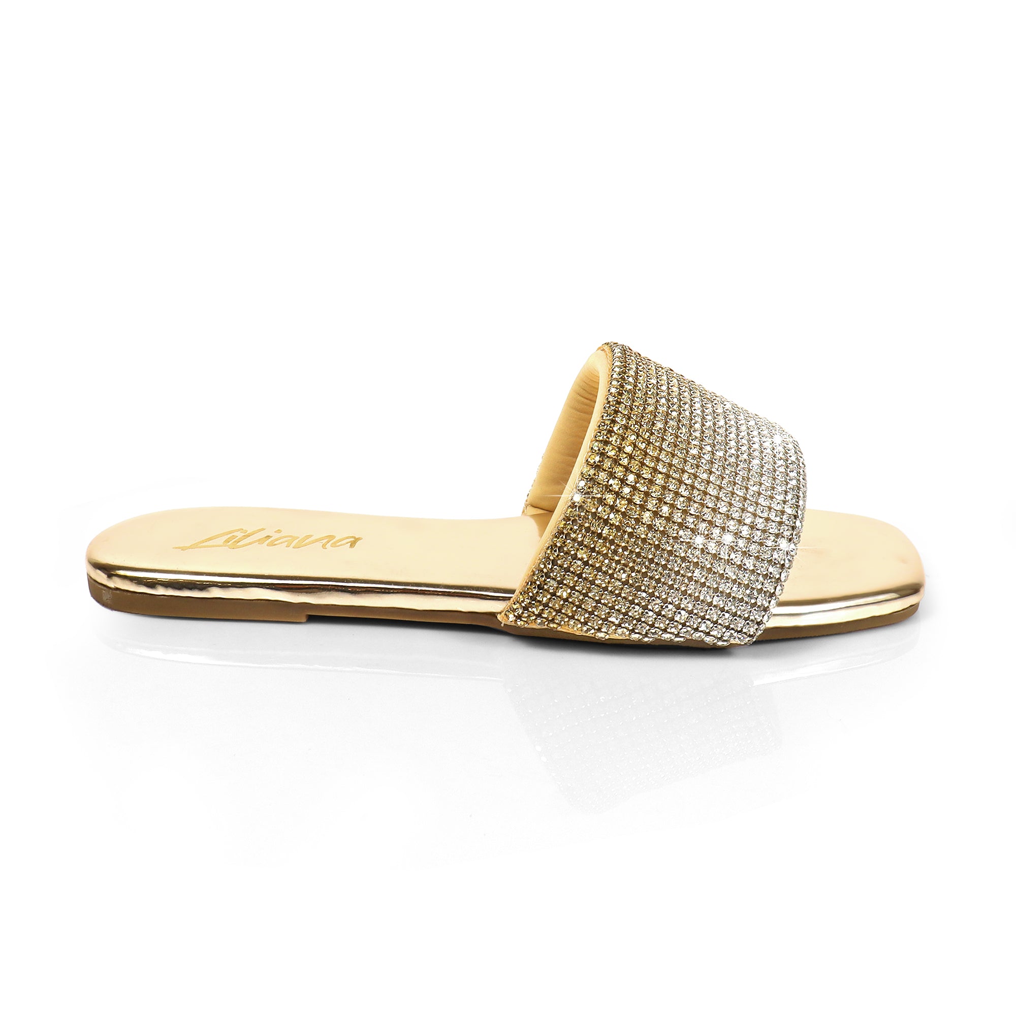LISA-45- GRADIENT RHINESTONE FLAT SLIDE GOLD