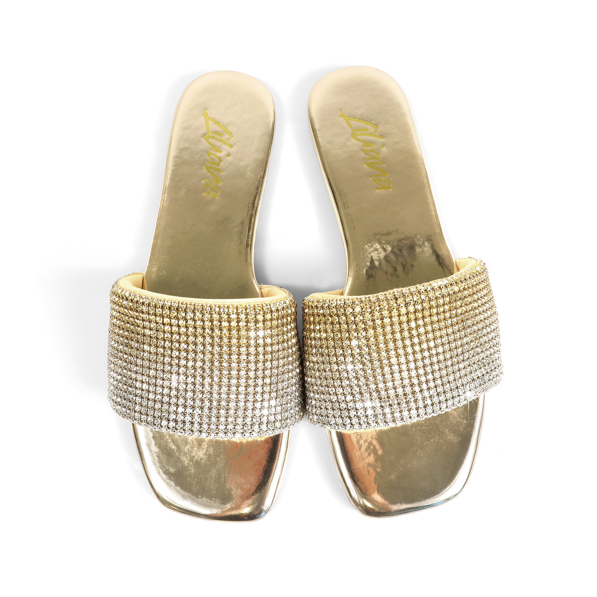 LISA-45- GRADIENT RHINESTONE FLAT SLIDE GOLD