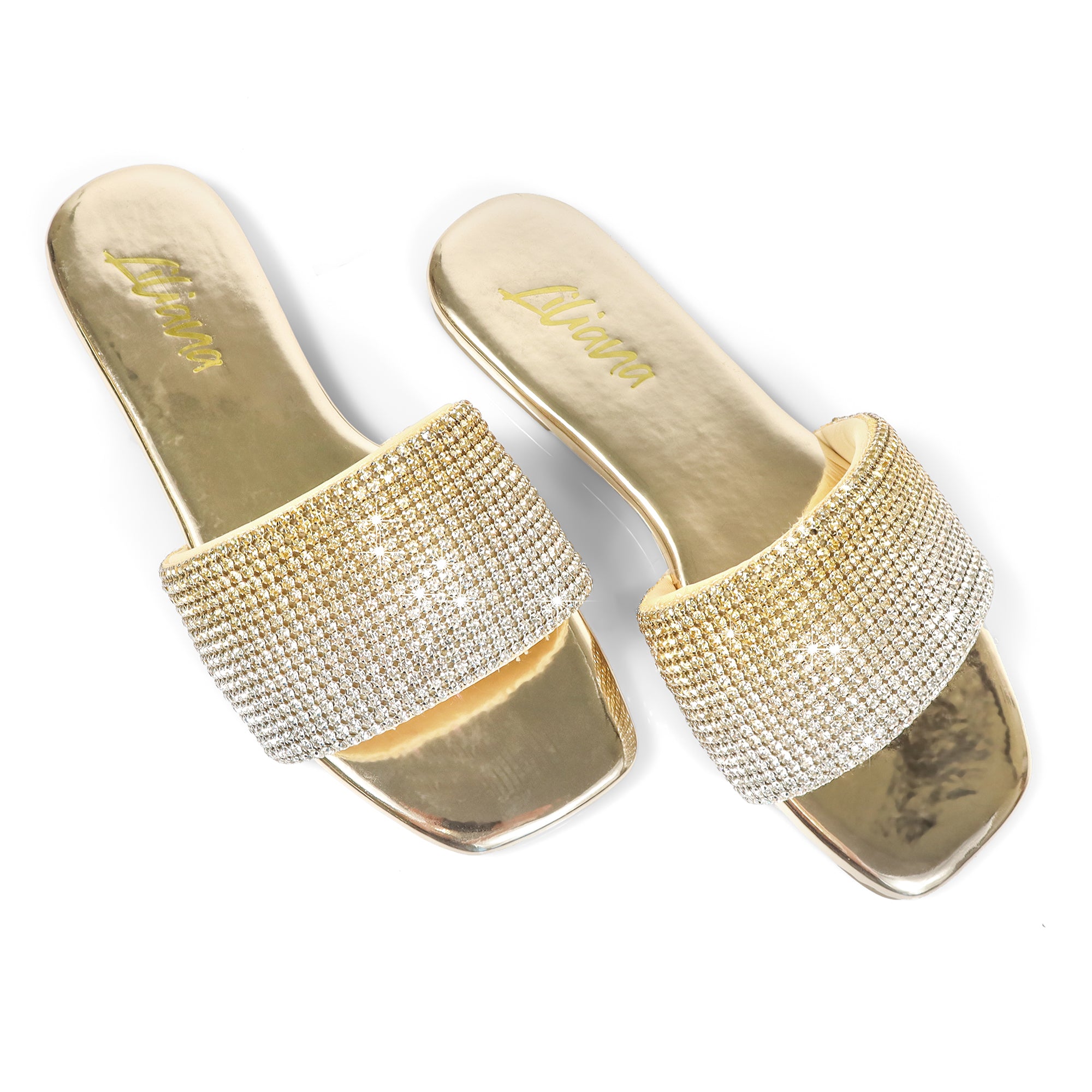 LISA-45- GRADIENT RHINESTONE FLAT SLIDE GOLD