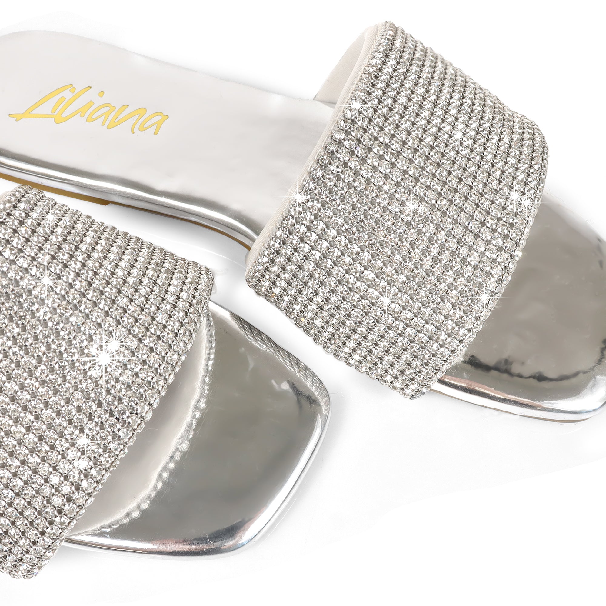 LISA-45- GRADIENT RHINESTONE FLAT SLIDE SILVER