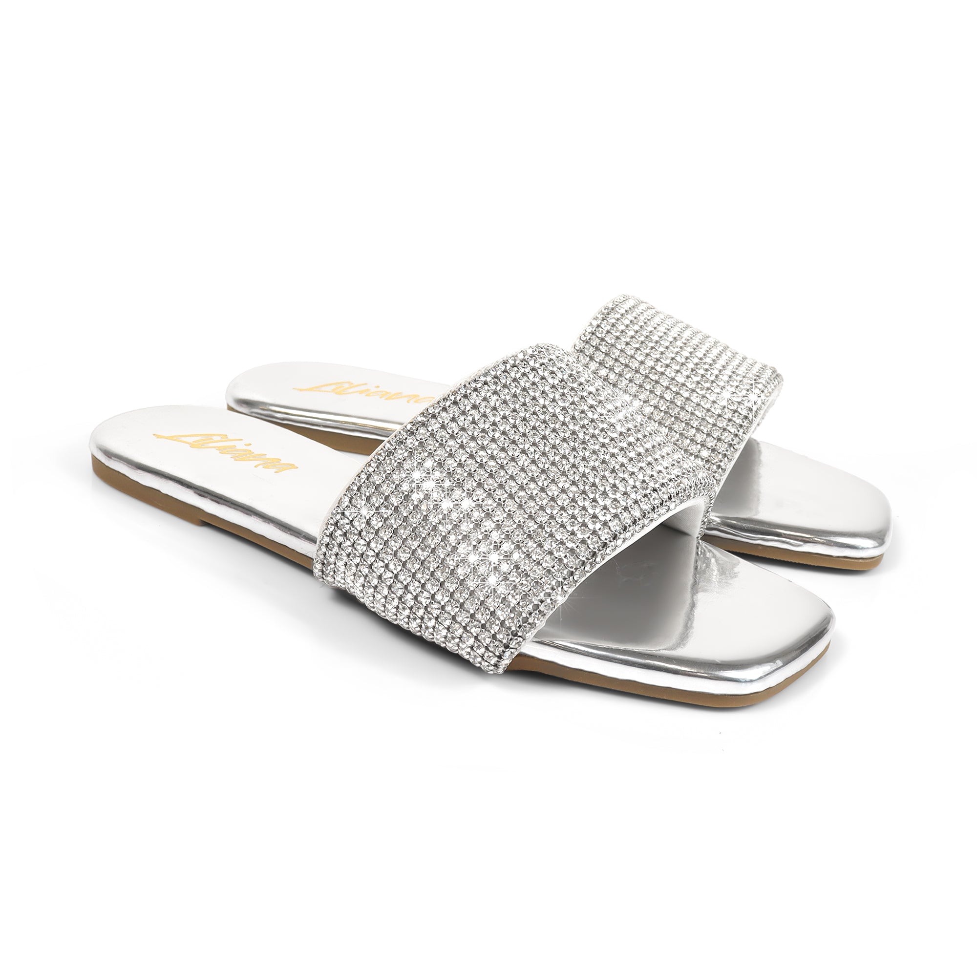 LISA-45- GRADIENT RHINESTONE FLAT SLIDE SILVER