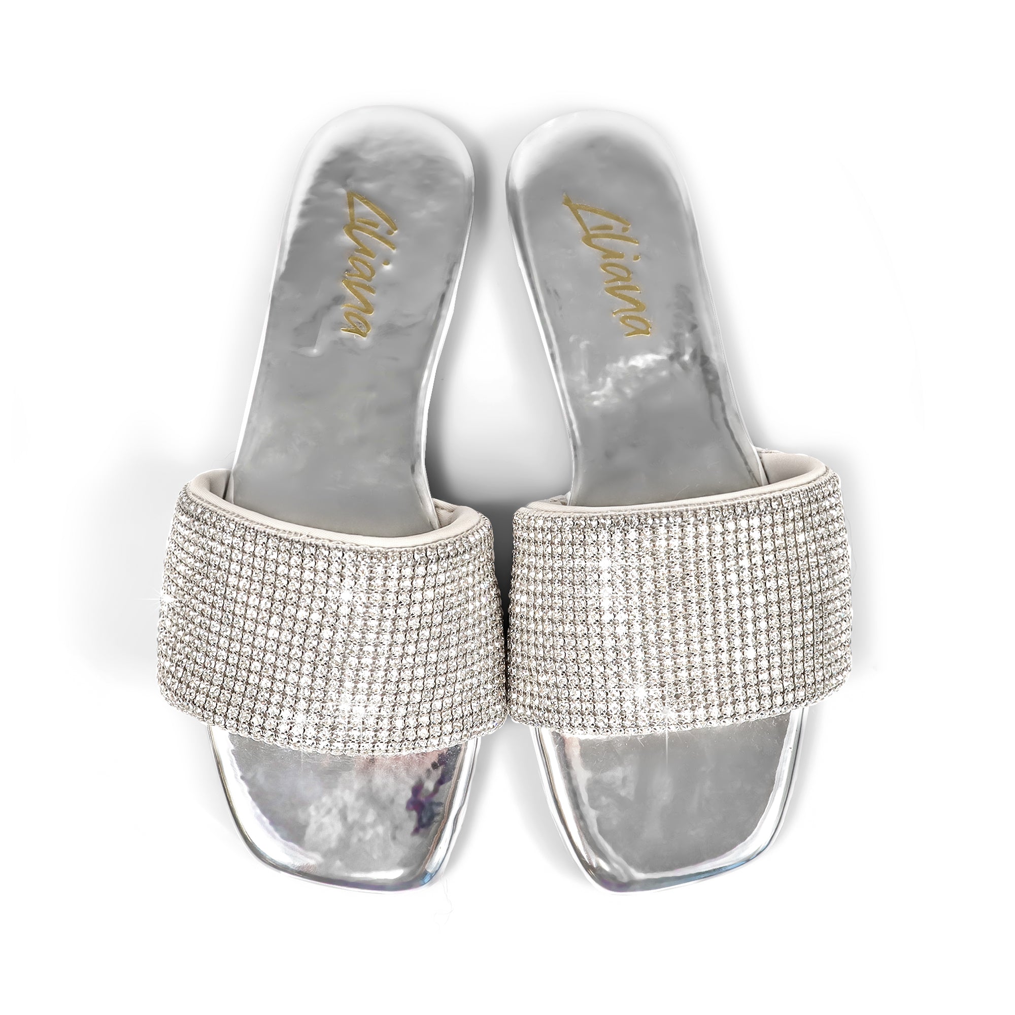 LISA-45- GRADIENT RHINESTONE FLAT SLIDE SILVER
