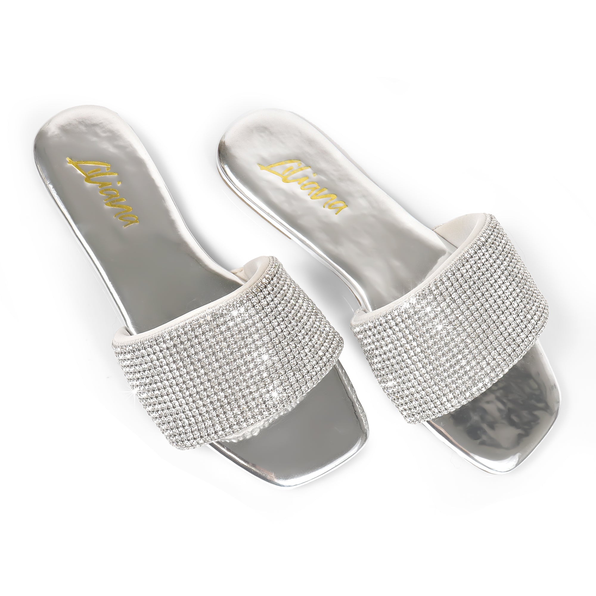 LISA-45- GRADIENT RHINESTONE FLAT SLIDE SILVER