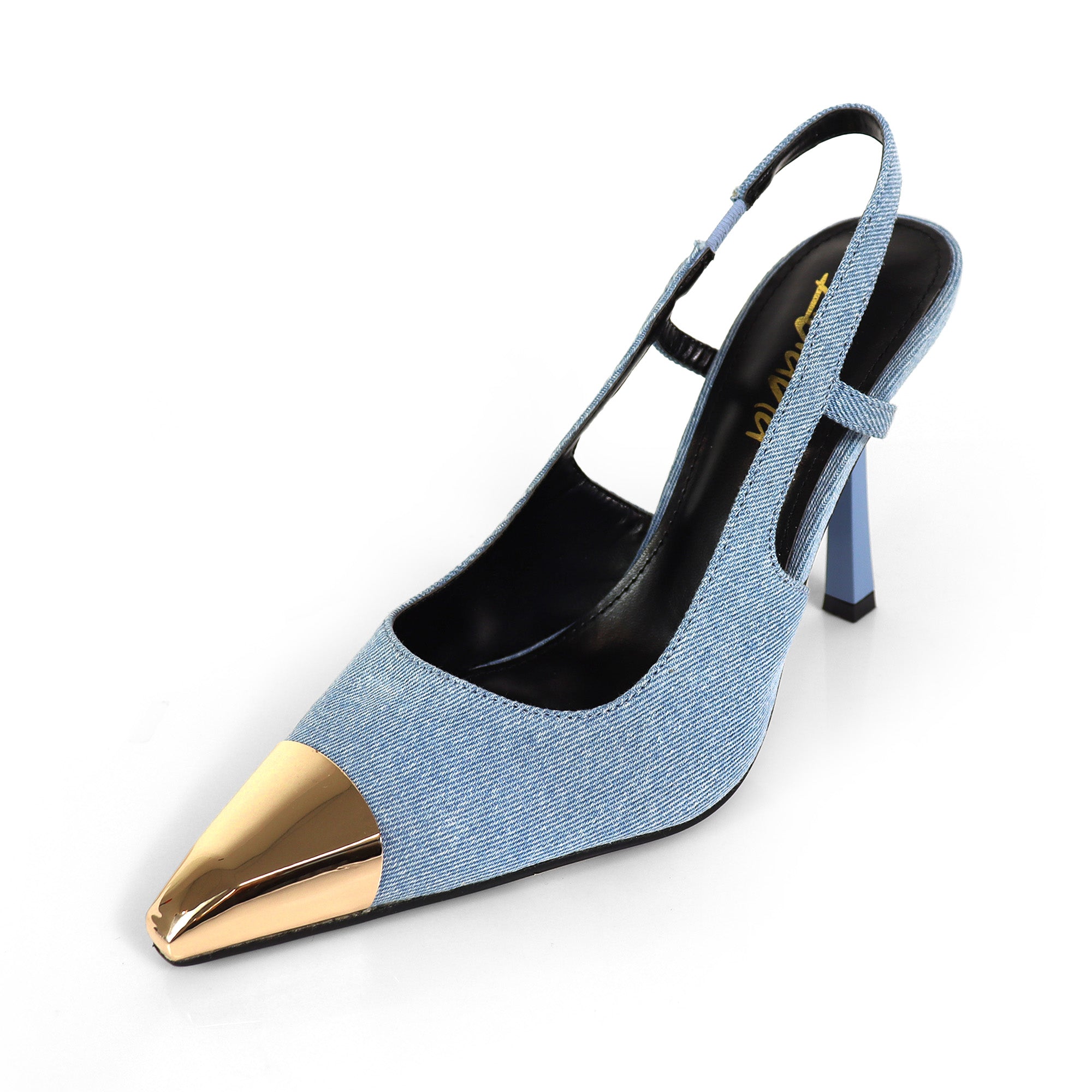 LIYA-10 SQUARE POINTED TOE SLINGBACK W/ GEOMETRIC HEEL DENIM