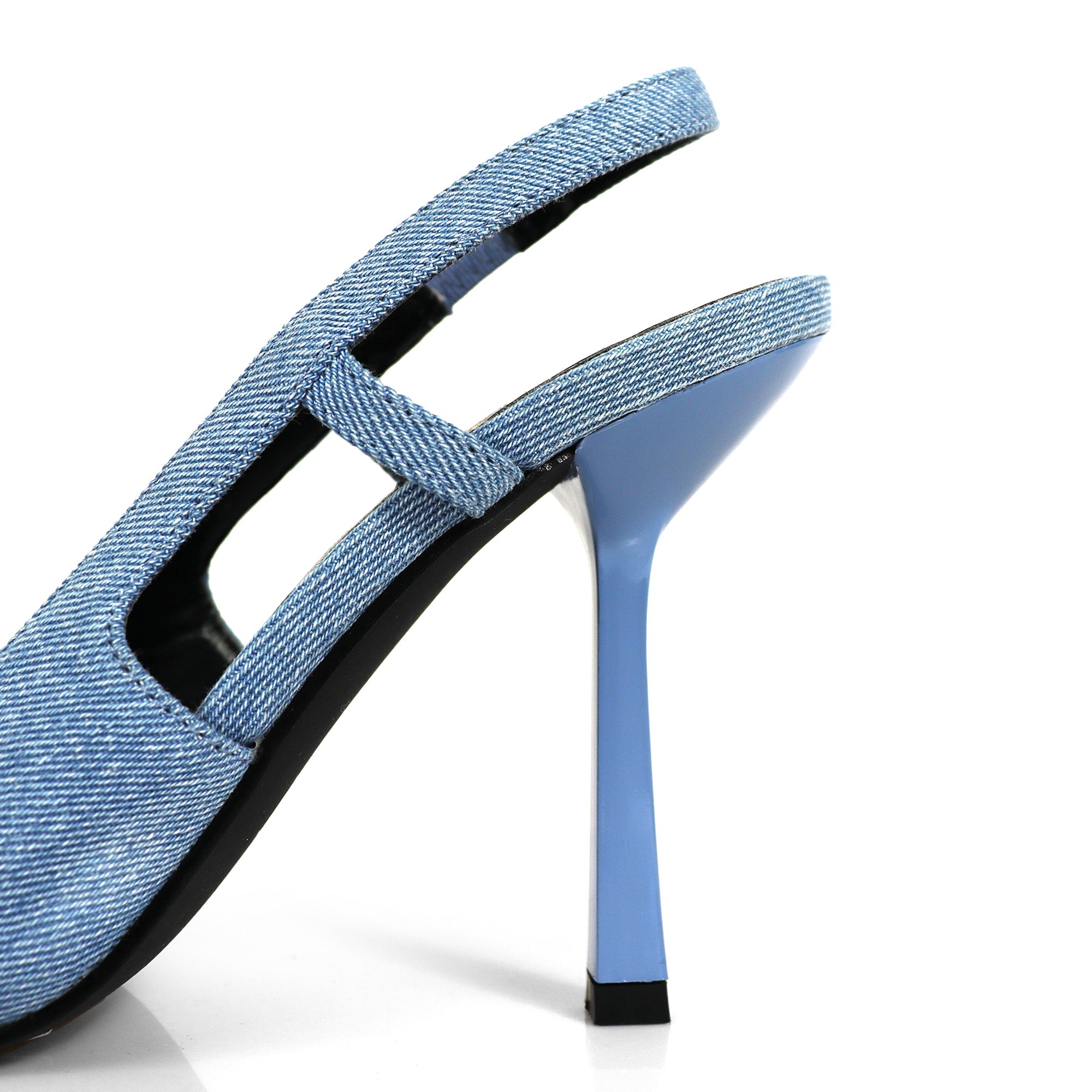 LIYA-10 SQUARE POINTED TOE SLINGBACK W/ GEOMETRIC HEEL DENIM