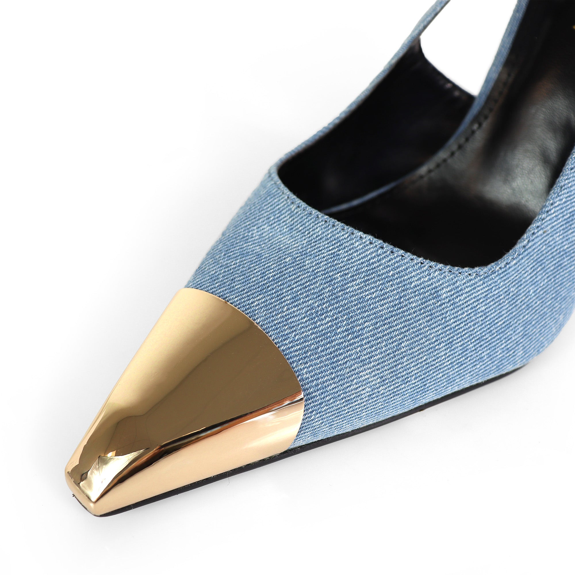 LIYA-10 SQUARE POINTED TOE SLINGBACK W/ GEOMETRIC HEEL DENIM