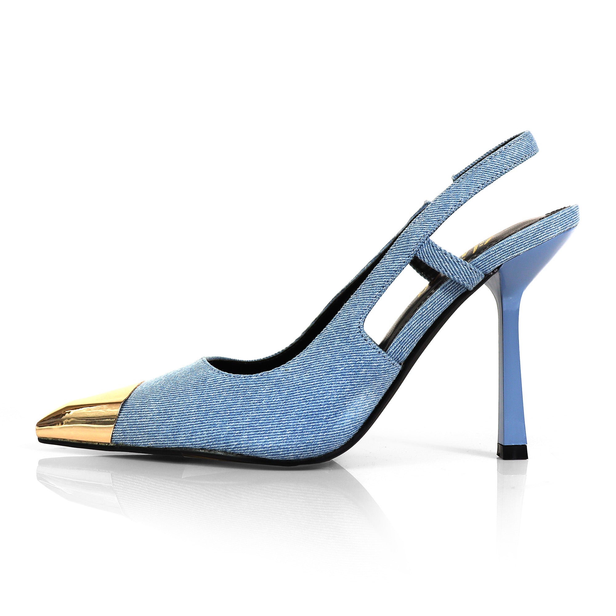 LIYA-10 SQUARE POINTED TOE SLINGBACK W/ GEOMETRIC HEEL DENIM