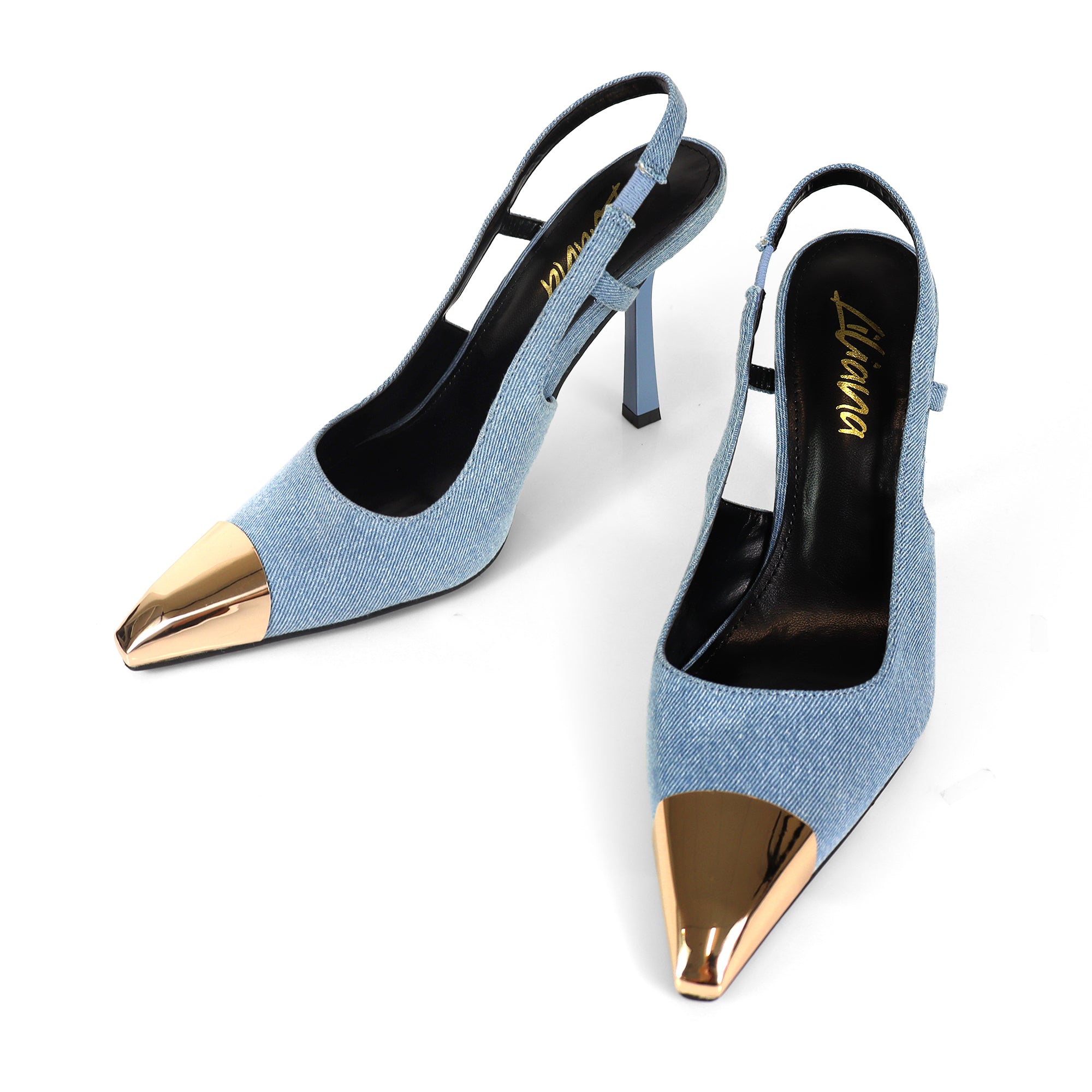 LIYA-10 SQUARE POINTED TOE SLINGBACK W/ GEOMETRIC HEEL DENIM