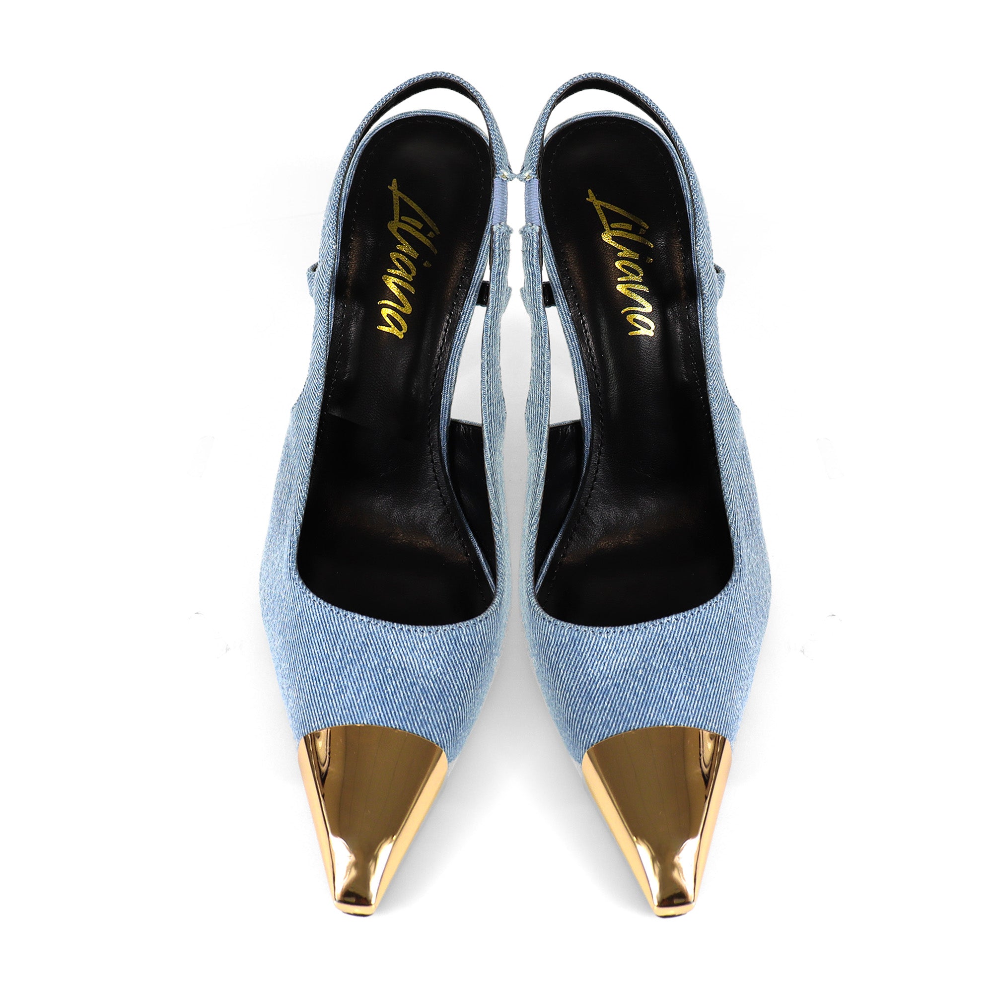 LIYA-10 SQUARE POINTED TOE SLINGBACK W/ GEOMETRIC HEEL DENIM