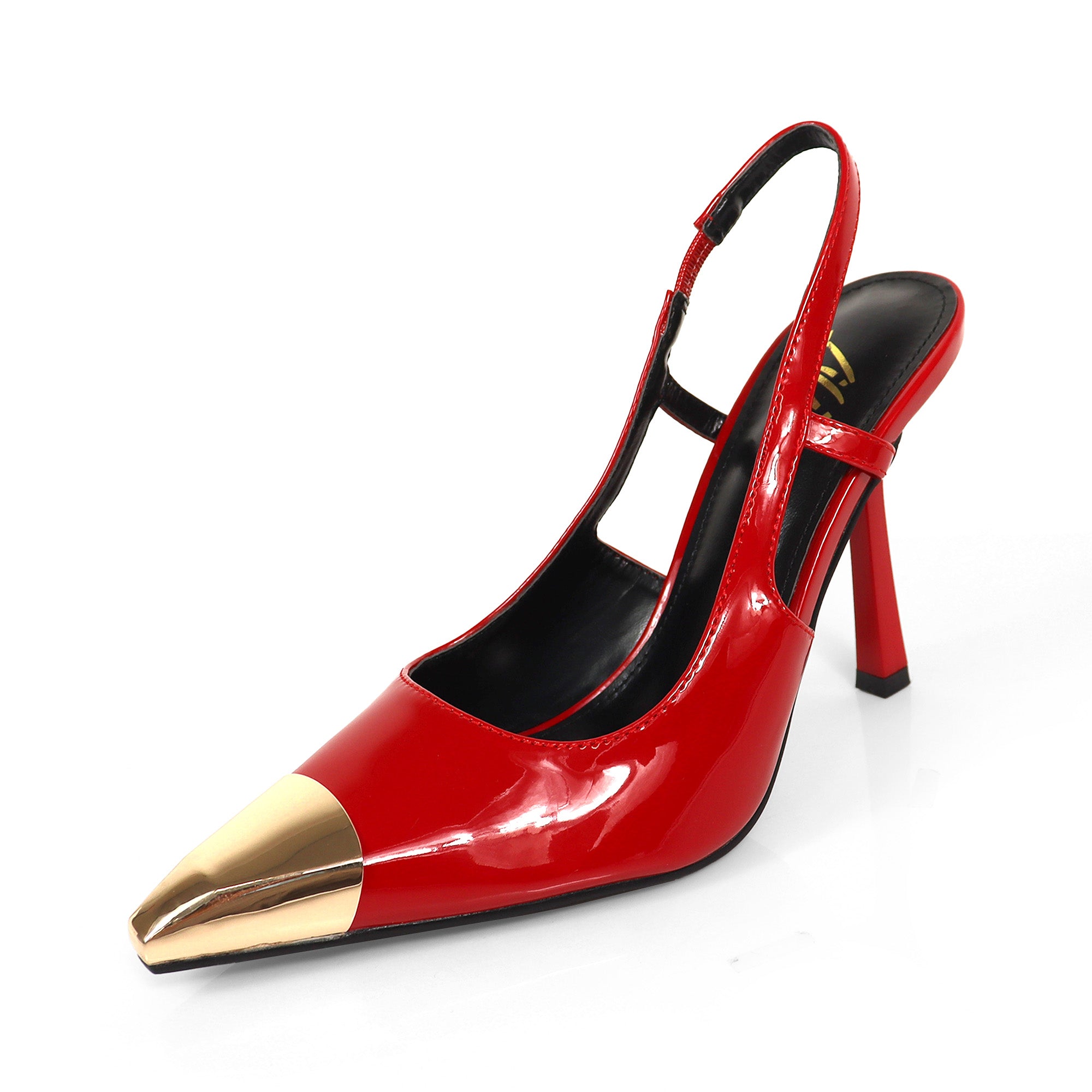 LIYA-10 SQUARE POINTED TOE SLINGBACK W/ GEOMETRIC HEEL RED