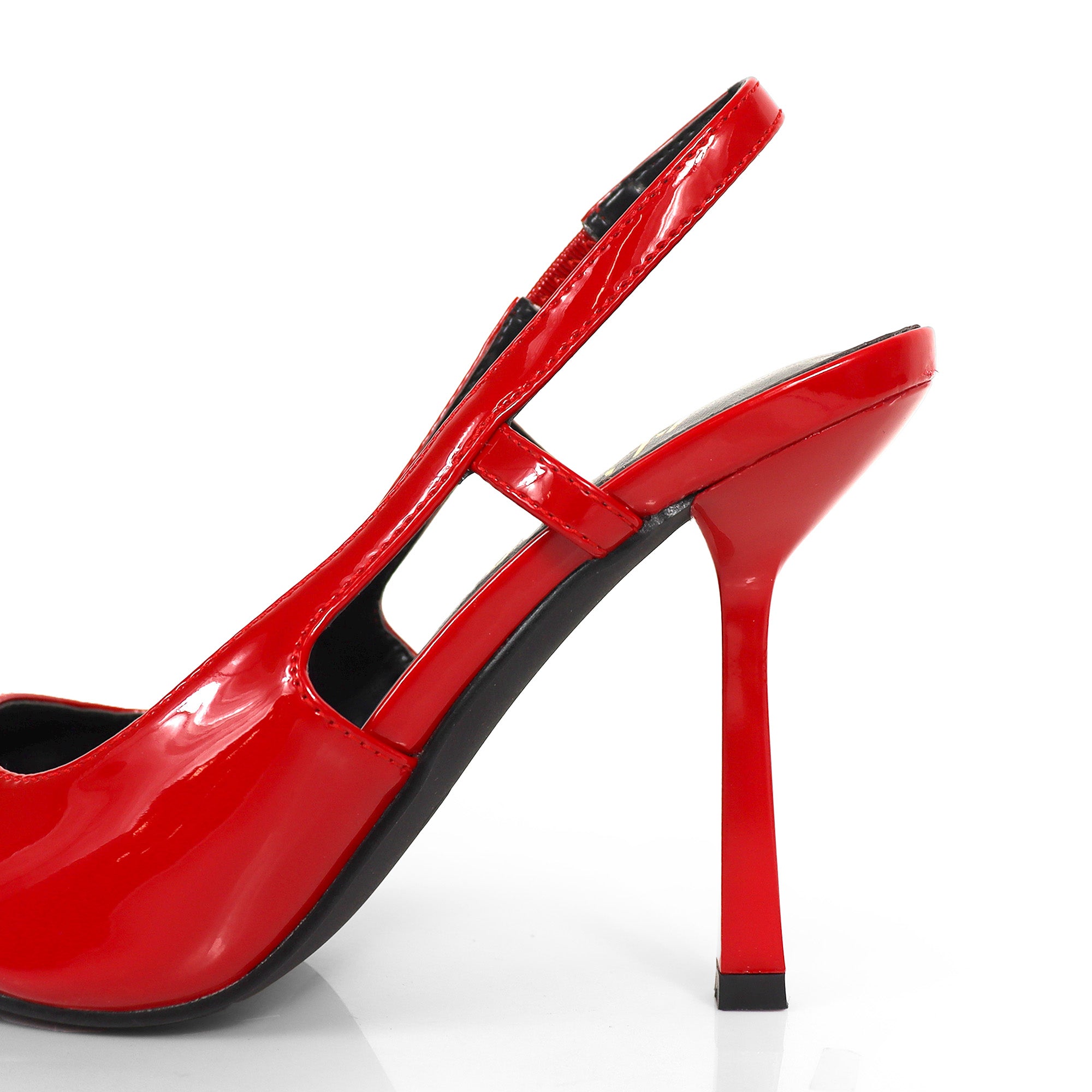 LIYA-10 SQUARE POINTED TOE SLINGBACK W/ GEOMETRIC HEEL RED