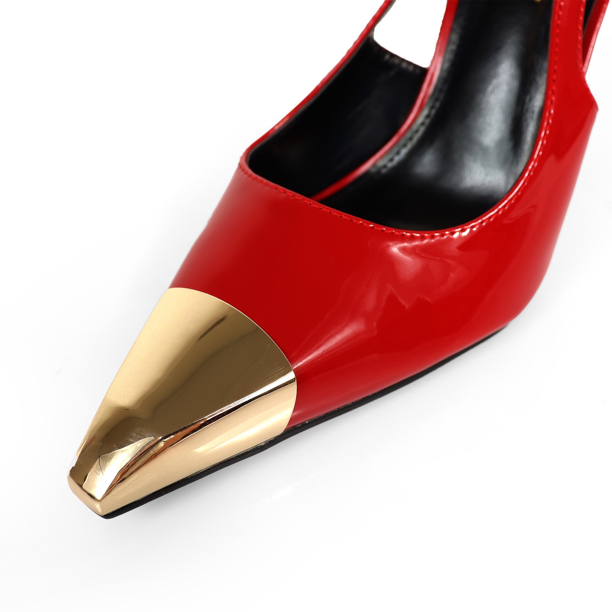 LIYA-10 SQUARE POINTED TOE SLINGBACK W/ GEOMETRIC HEEL RED