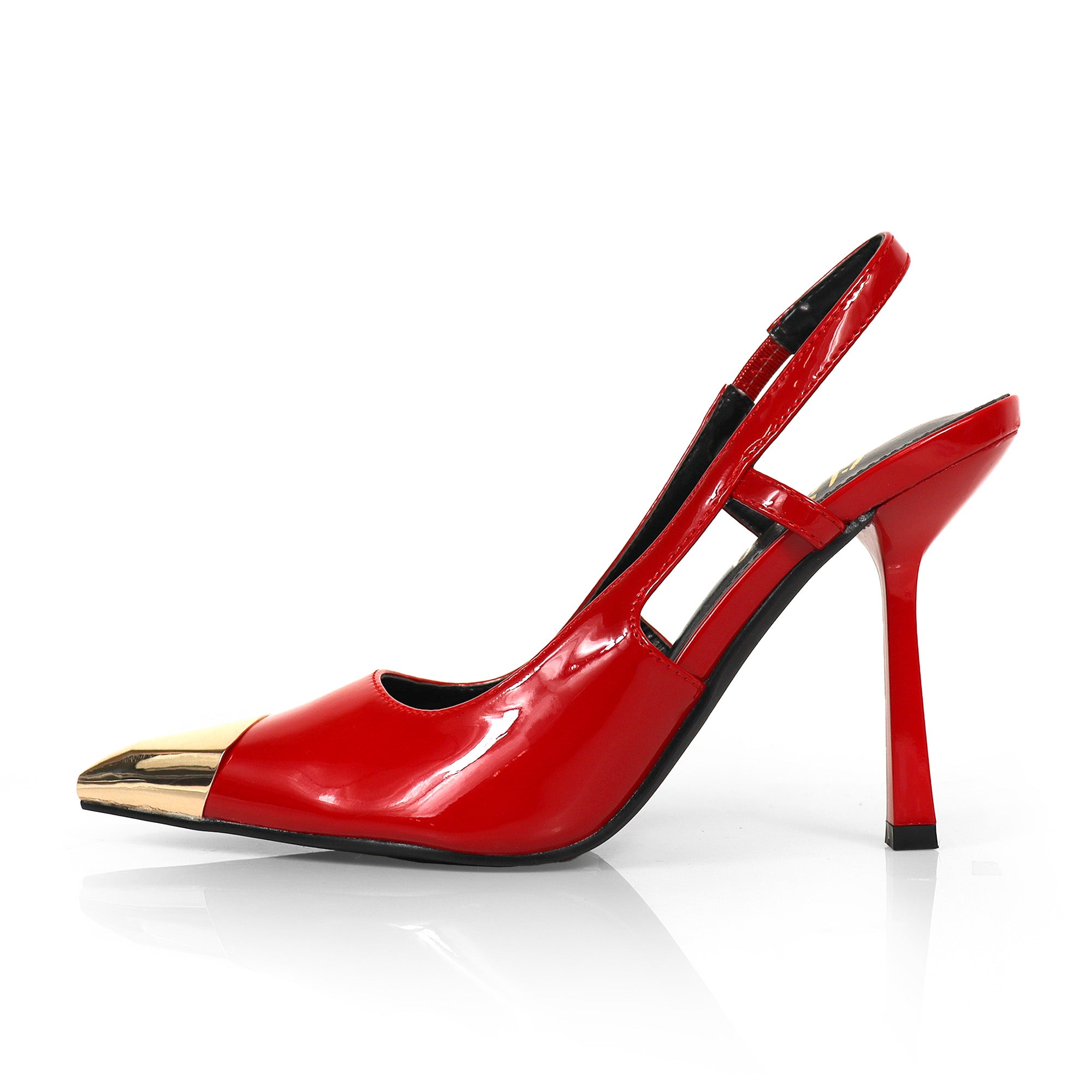 LIYA-10 SQUARE POINTED TOE SLINGBACK W/ GEOMETRIC HEEL RED