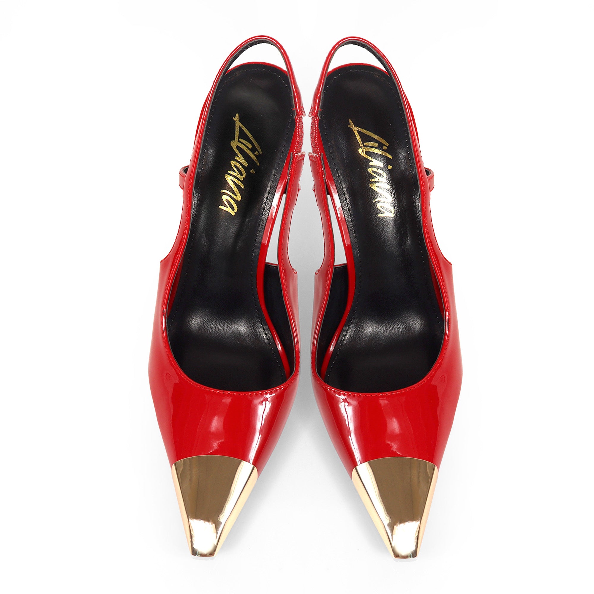 LIYA-10 SQUARE POINTED TOE SLINGBACK W/ GEOMETRIC HEEL RED