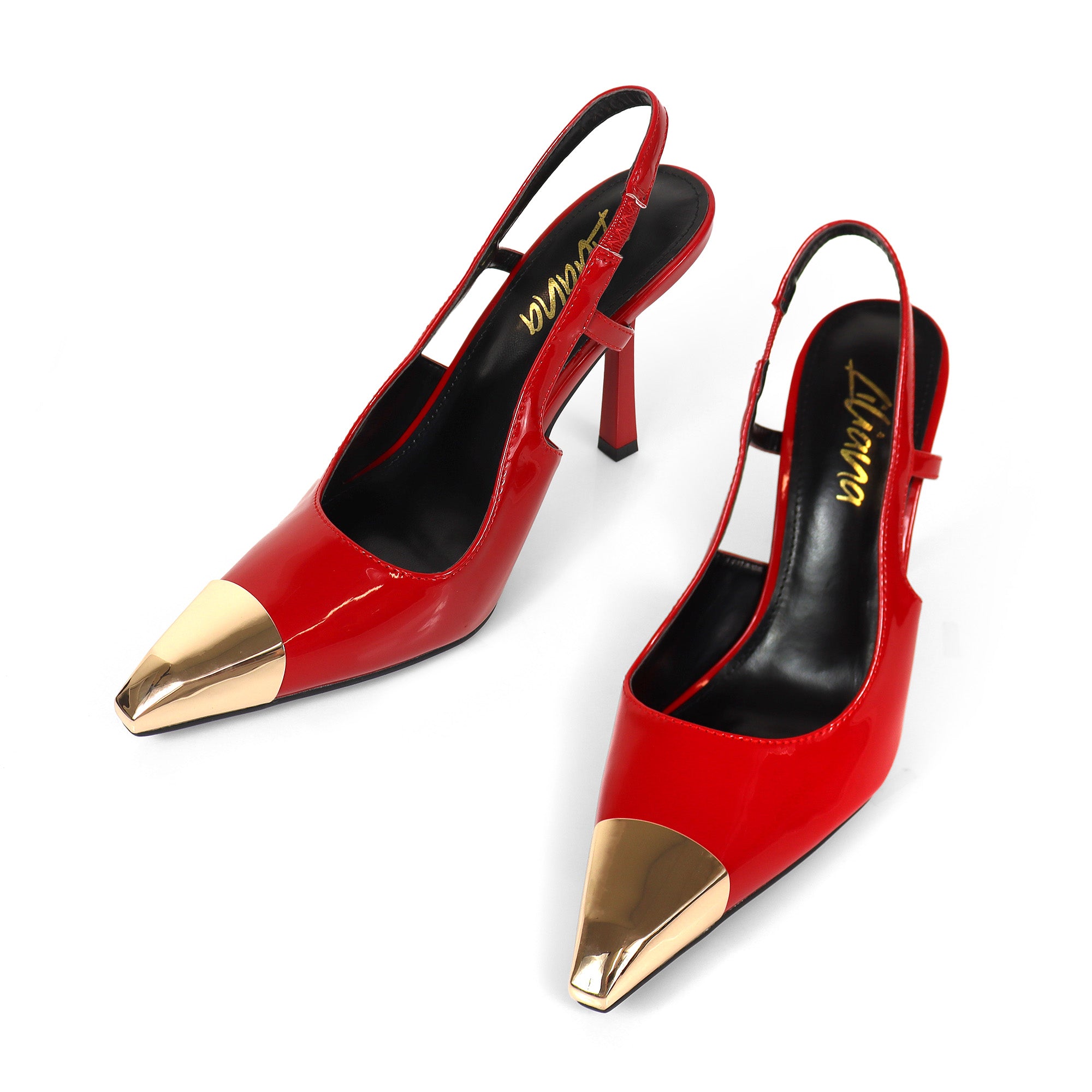 LIYA-10 SQUARE POINTED TOE SLINGBACK W/ GEOMETRIC HEEL RED