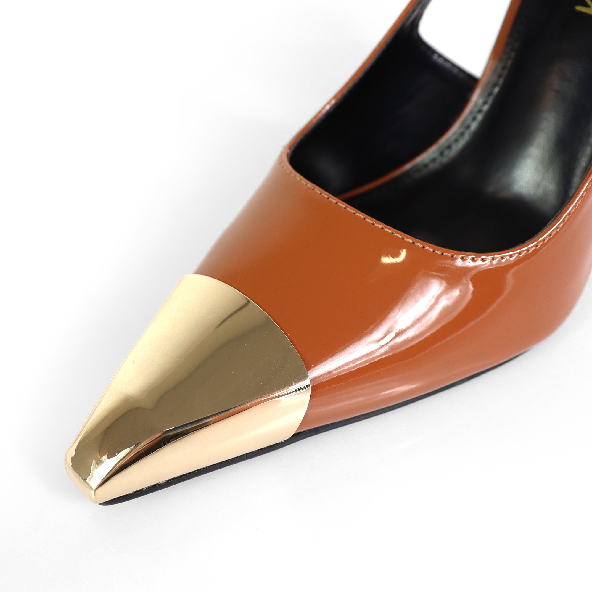 LIYA-10 SQUARE POINTED TOE SLINGBACK W/ GEOMETRIC HEEL TOFF