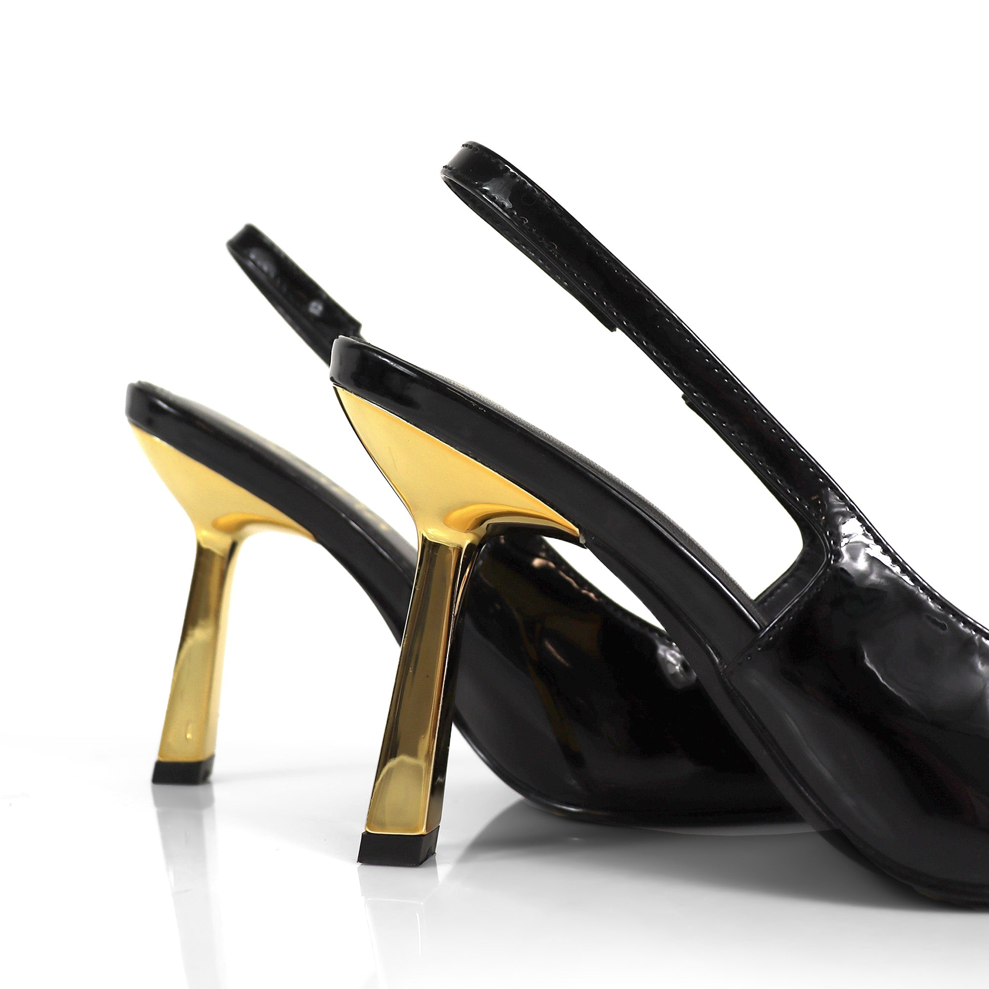 LIYA-9 SQUARE POINTED TOE SLINGBACK W/ GEOMETRIC HEEL & RHINESTONE BLACK