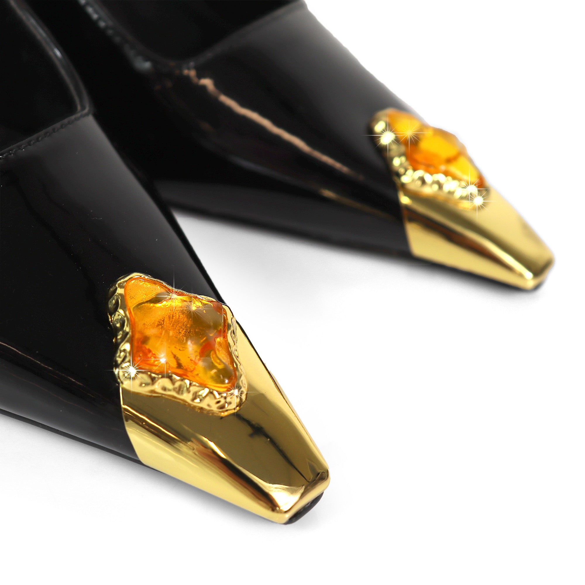 LIYA-9 SQUARE POINTED TOE SLINGBACK W/ GEOMETRIC HEEL & RHINESTONE BLACK