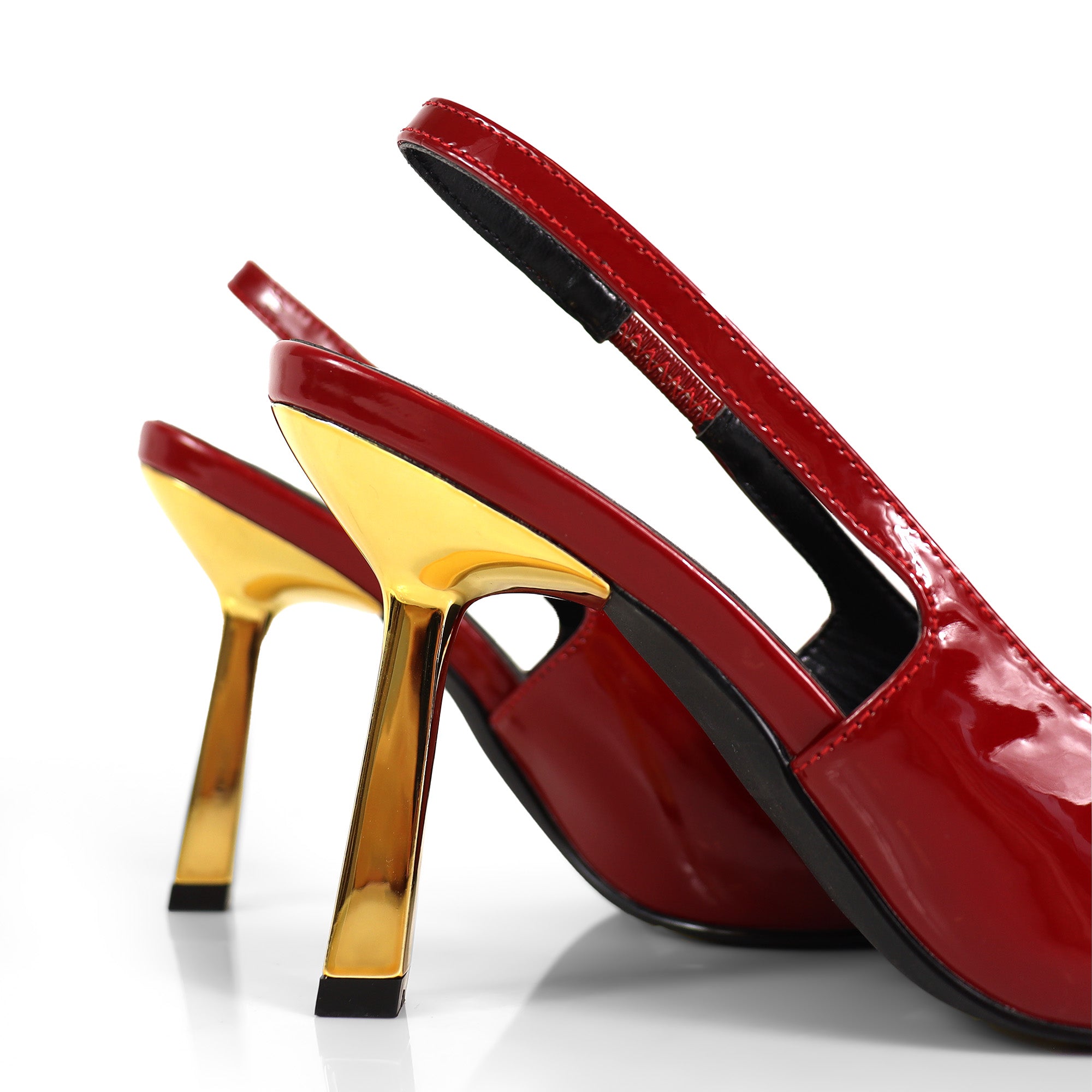 LIYA-9 SQUARE POINTED TOE SLINGBACK W/ GEOMETRIC HEEL & RHINESTONE BURGUNDY