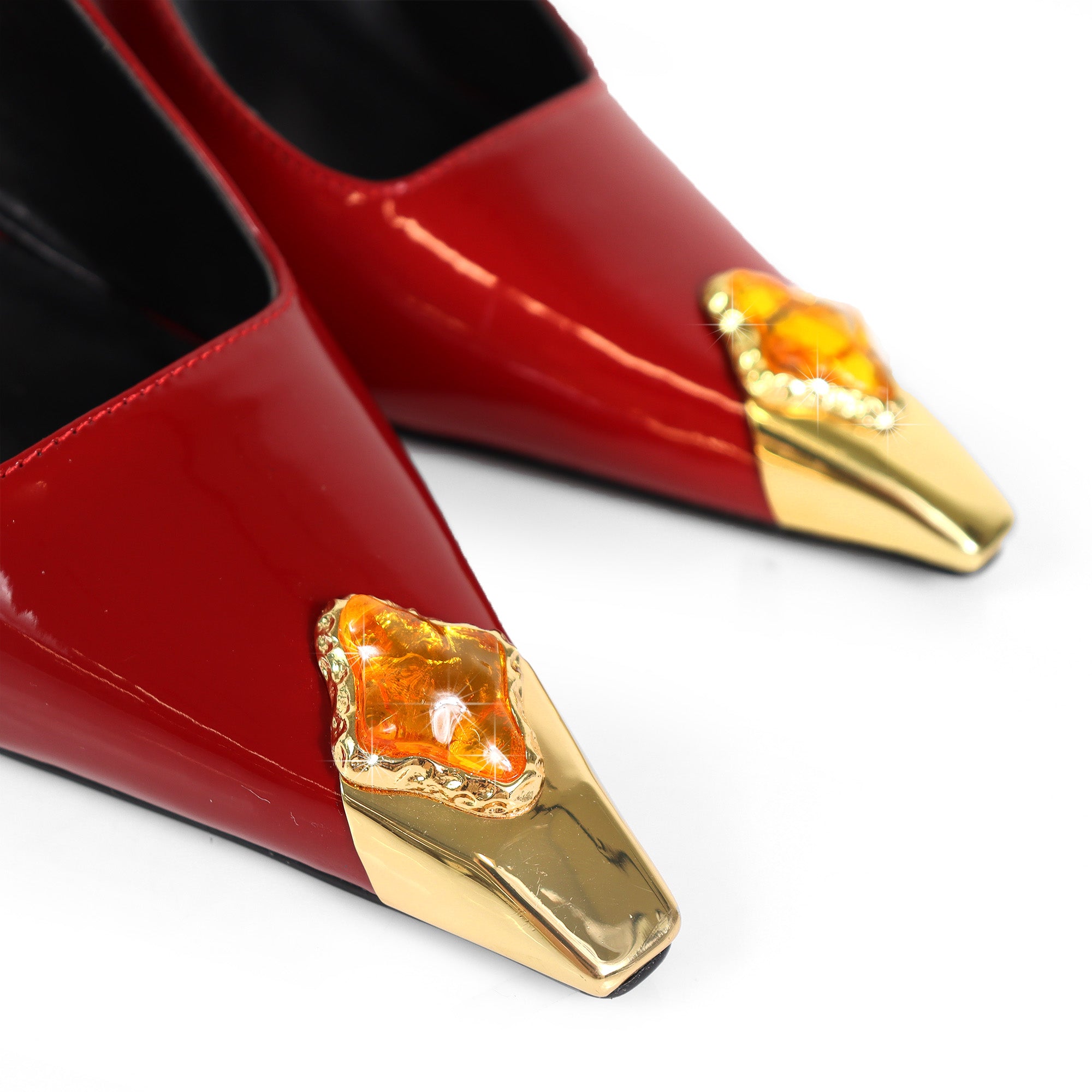 LIYA-9 SQUARE POINTED TOE SLINGBACK W/ GEOMETRIC HEEL & RHINESTONE BURGUNDY
